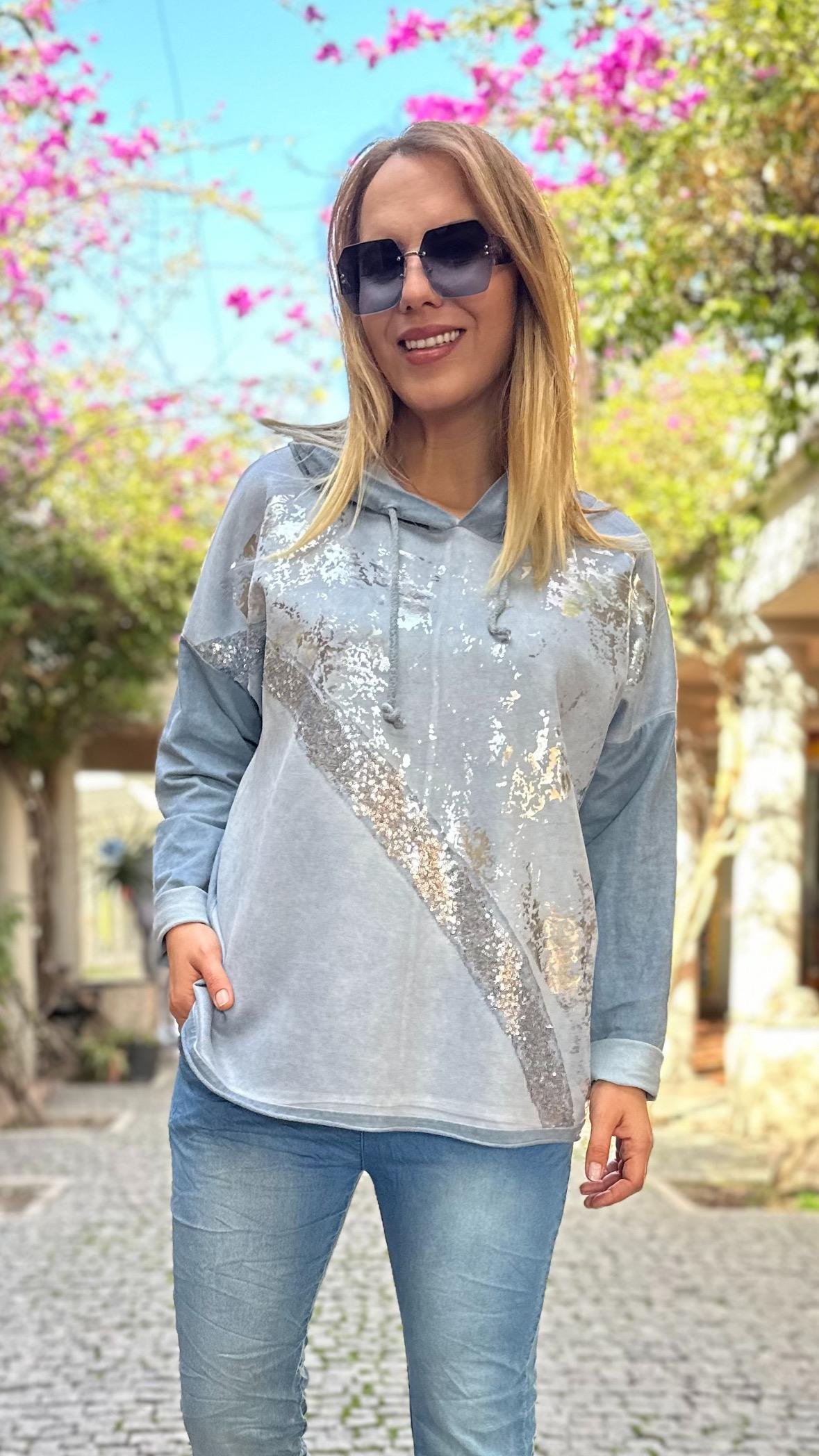 İthal Bluz Kapşonlu Pullu