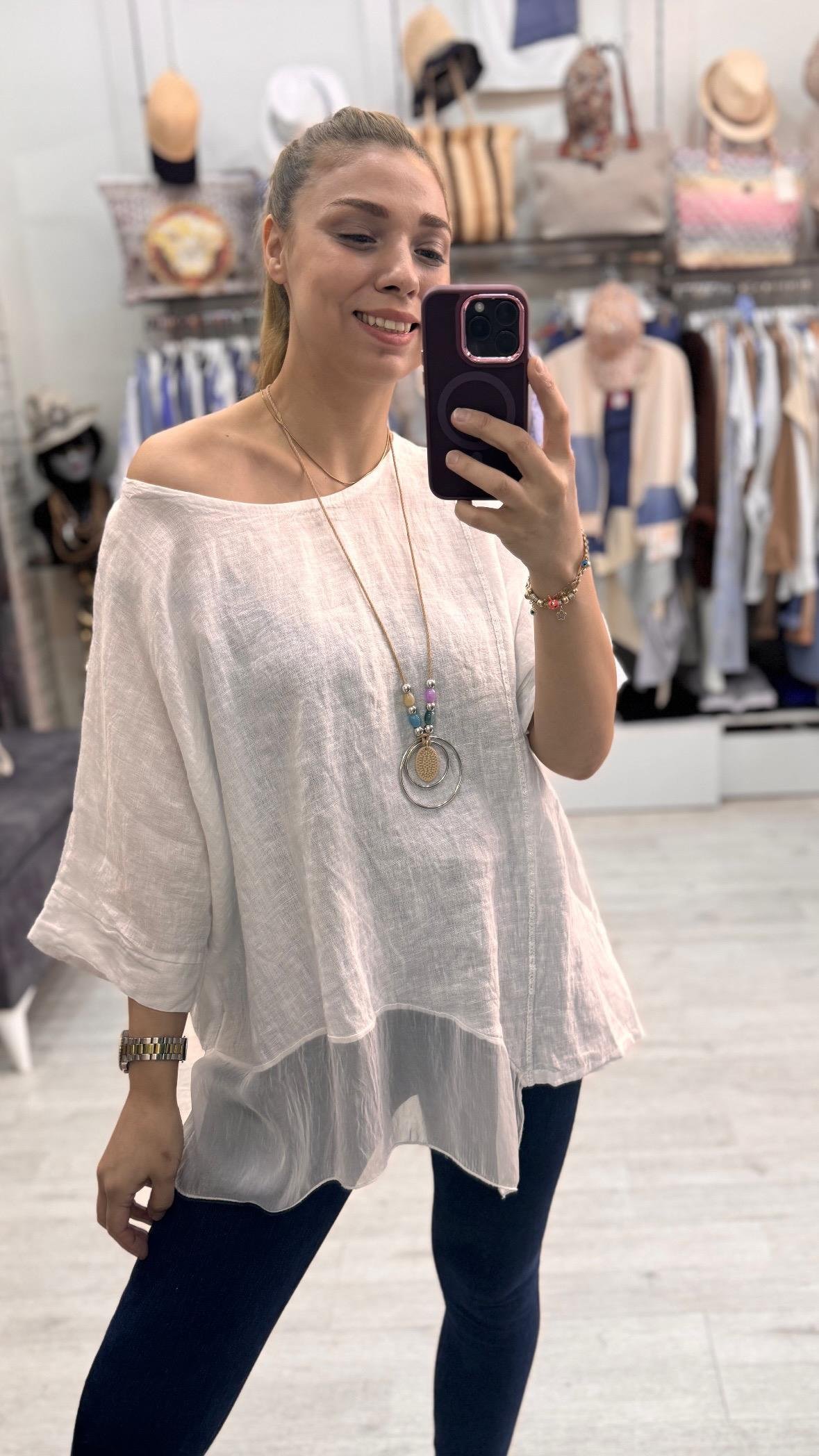İthal Bluz Keten İpek Detay 