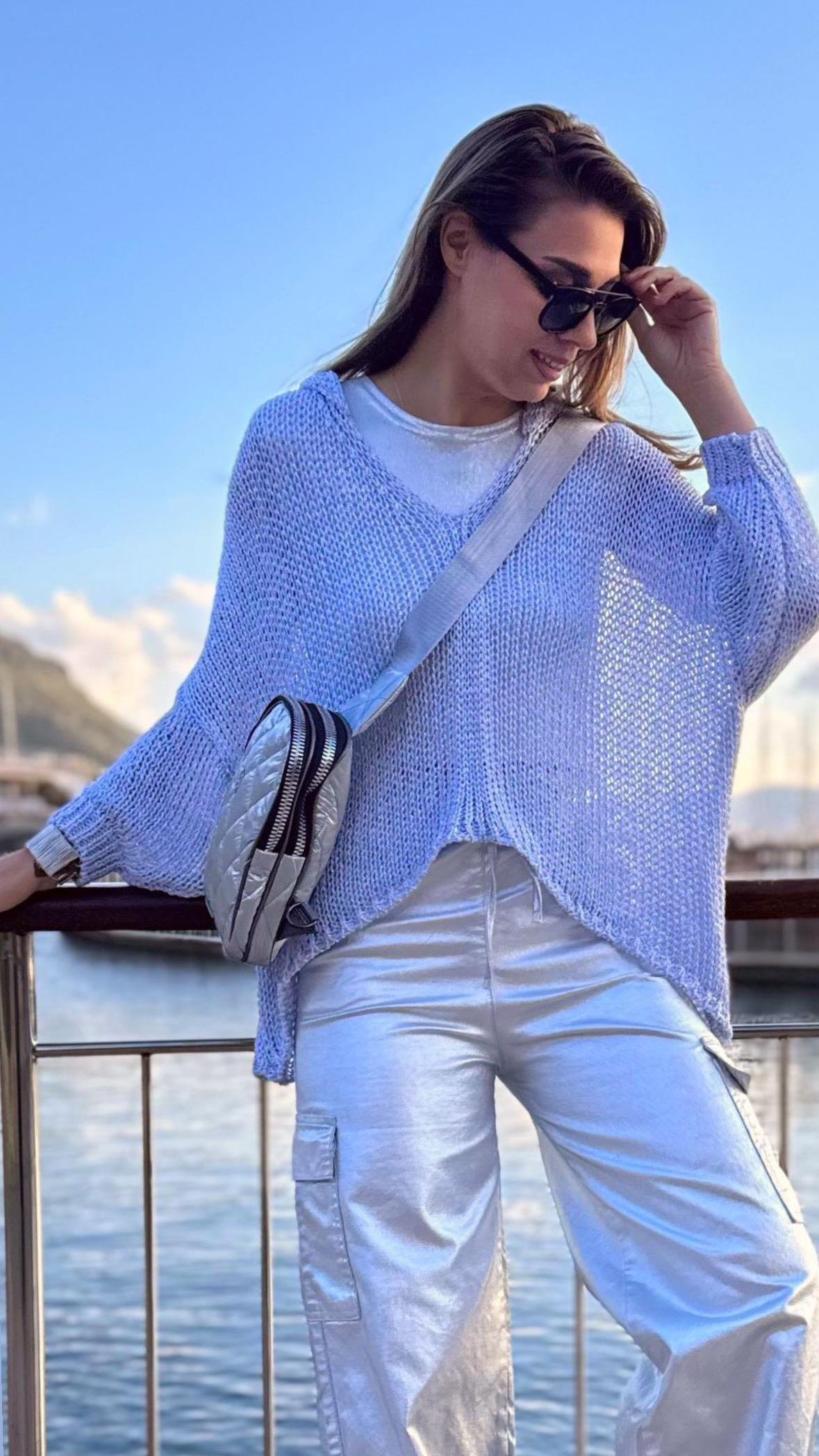 İthal Bluz Örgü Kapşonlu