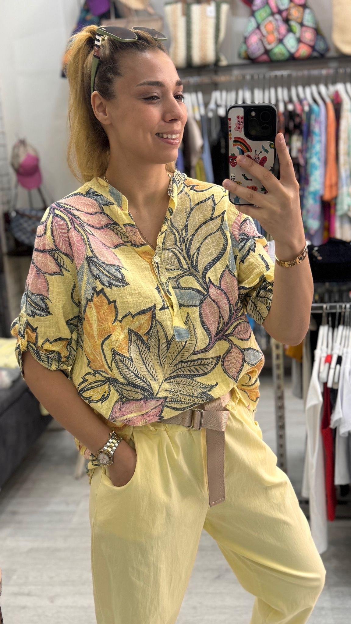 İthal Bluz Sari Yaprakli