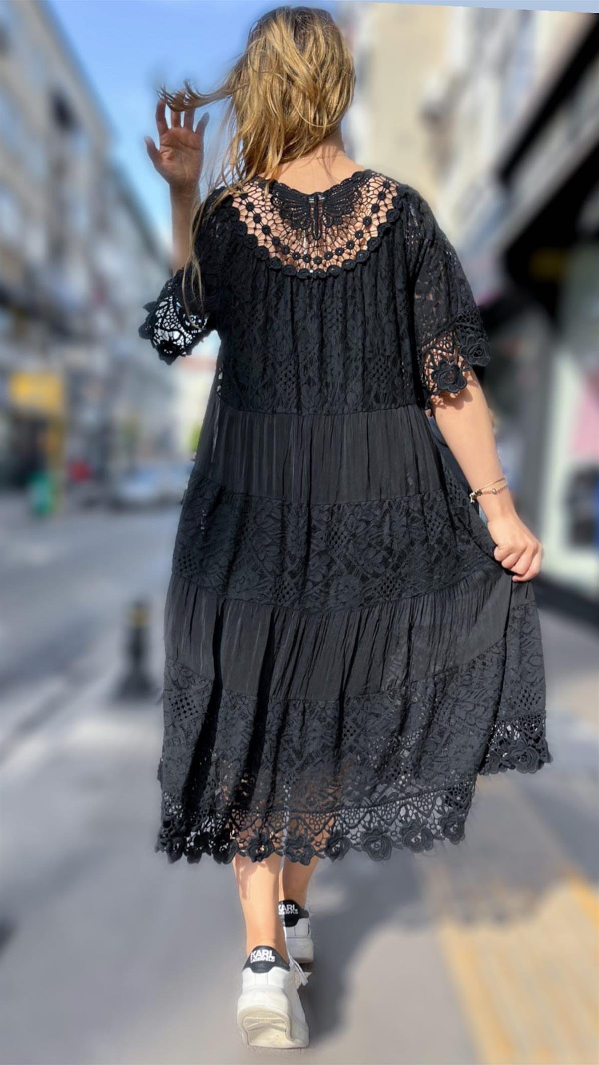 İthal Dantelli Elbise 