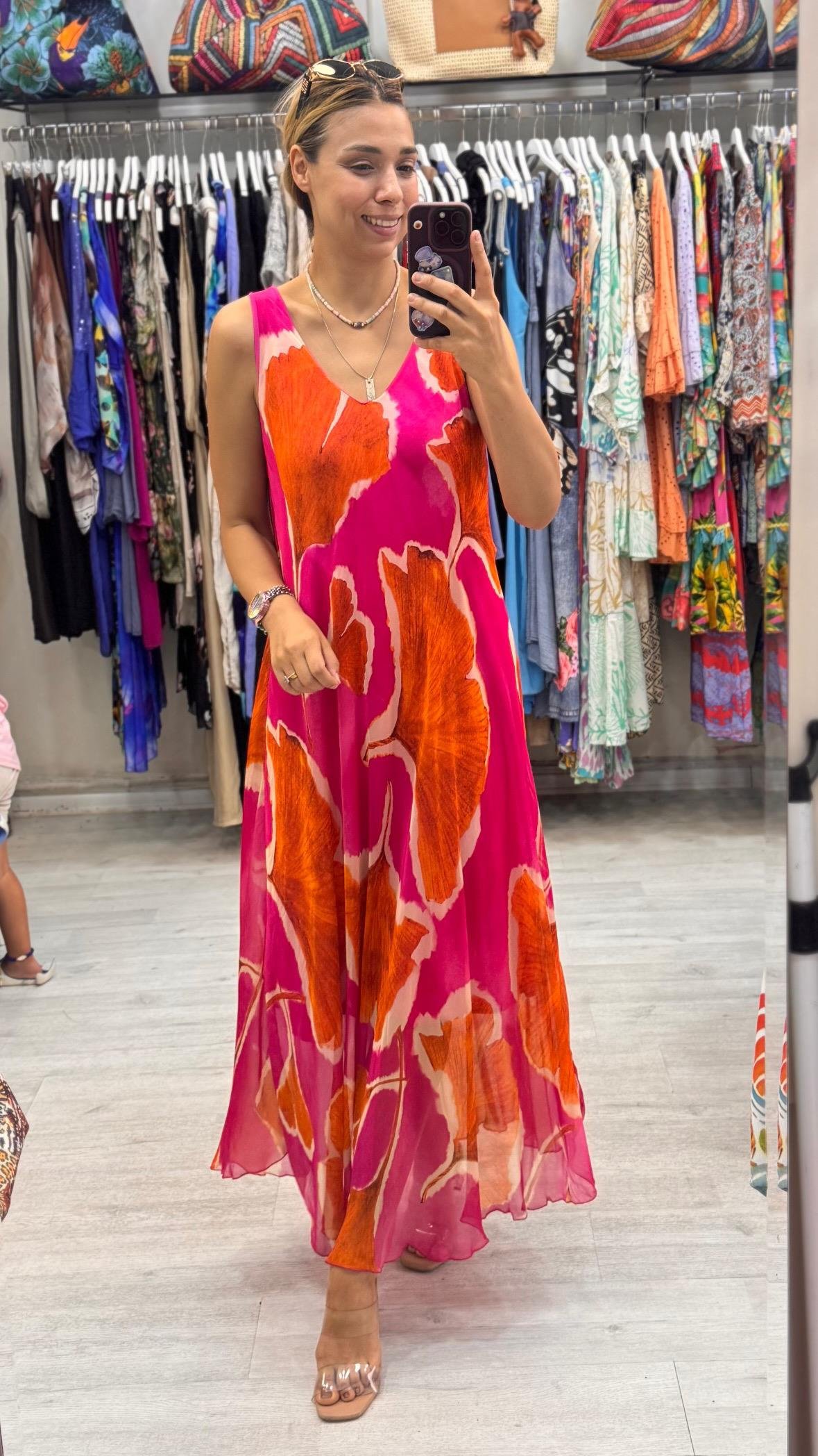 İthal İpek Pembe Turuncu 