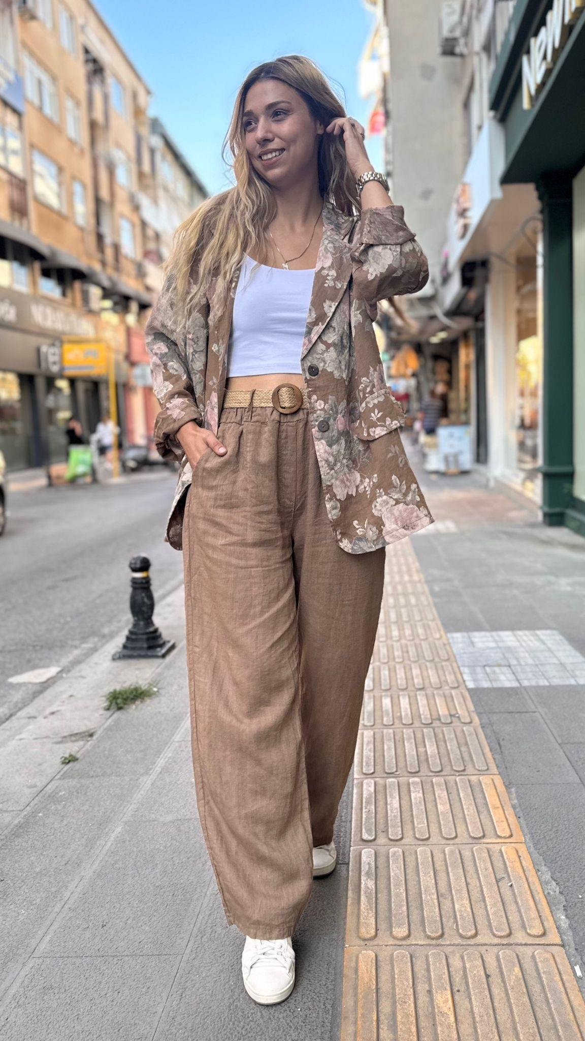 İthal Keten Çiçekli Takım  