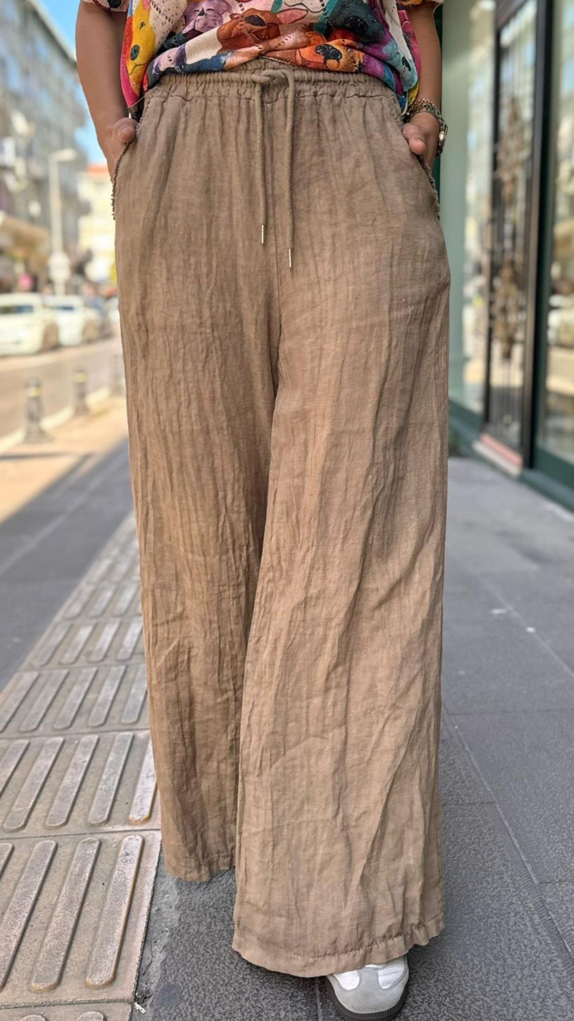İthal Keten Pantolon Taba 
