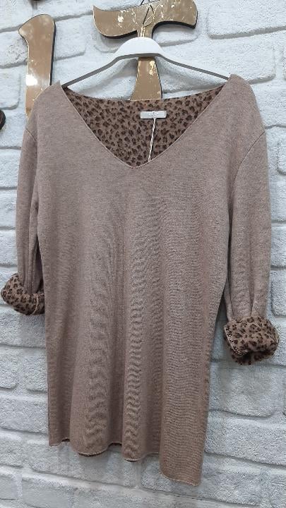 İthal Kolları Leopar Detay Bluz