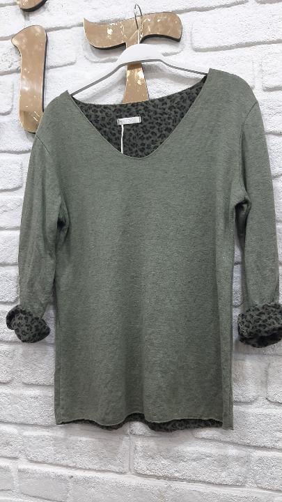 İthal Kolları Leopar Detay Bluz