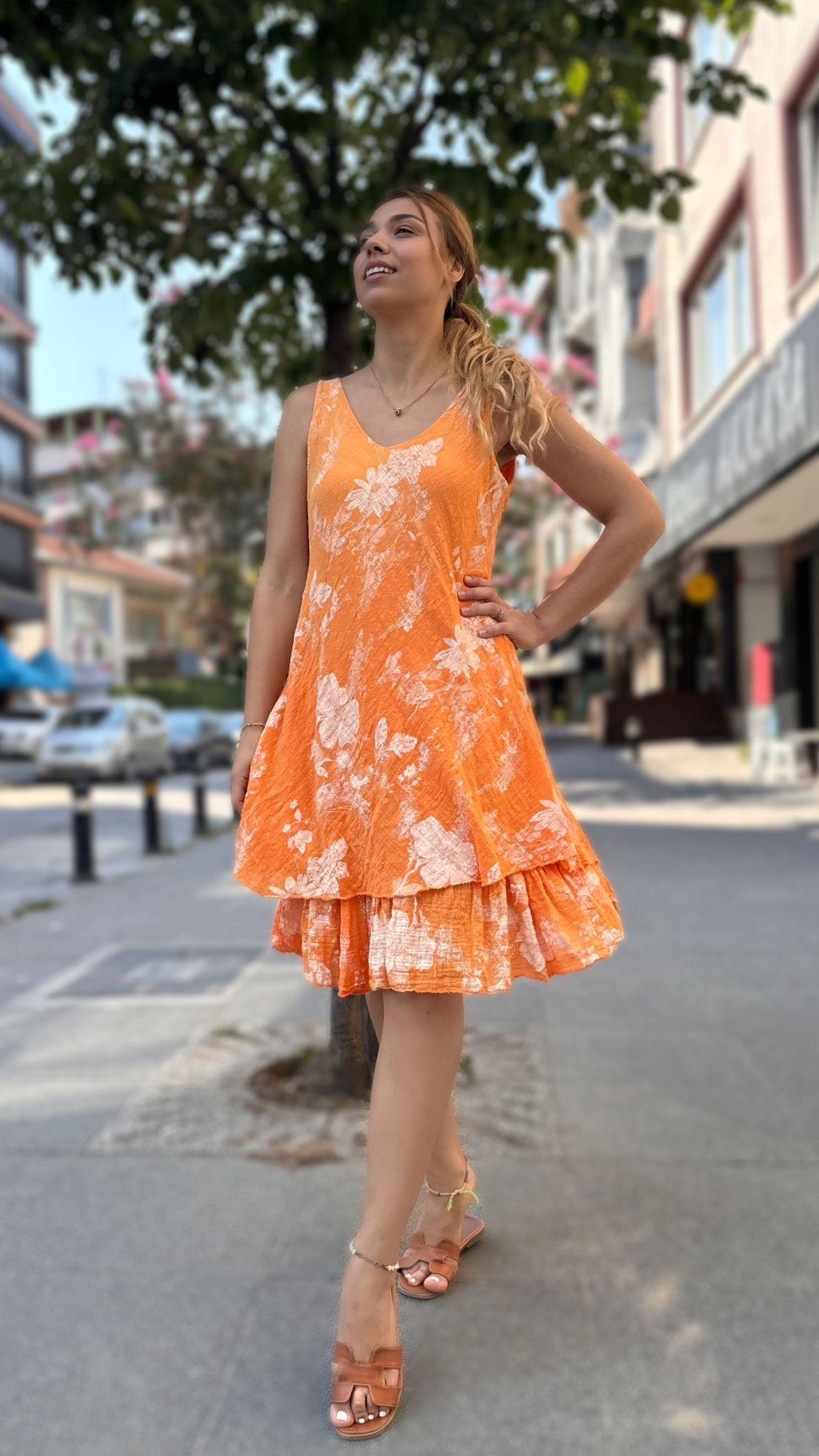 İthal Kolsuz Desen Elbise 