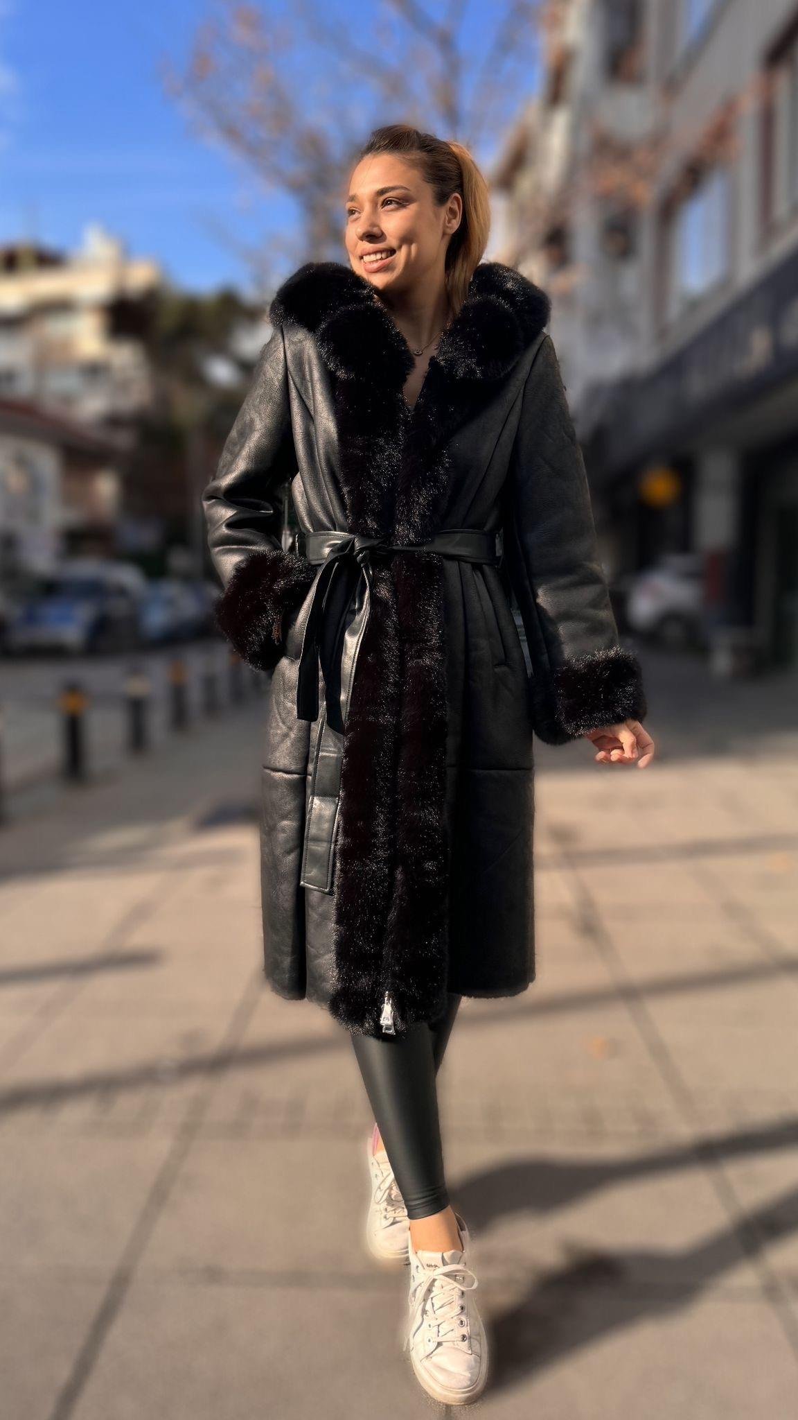 İthal Kürk Uzun Kapşonlu 