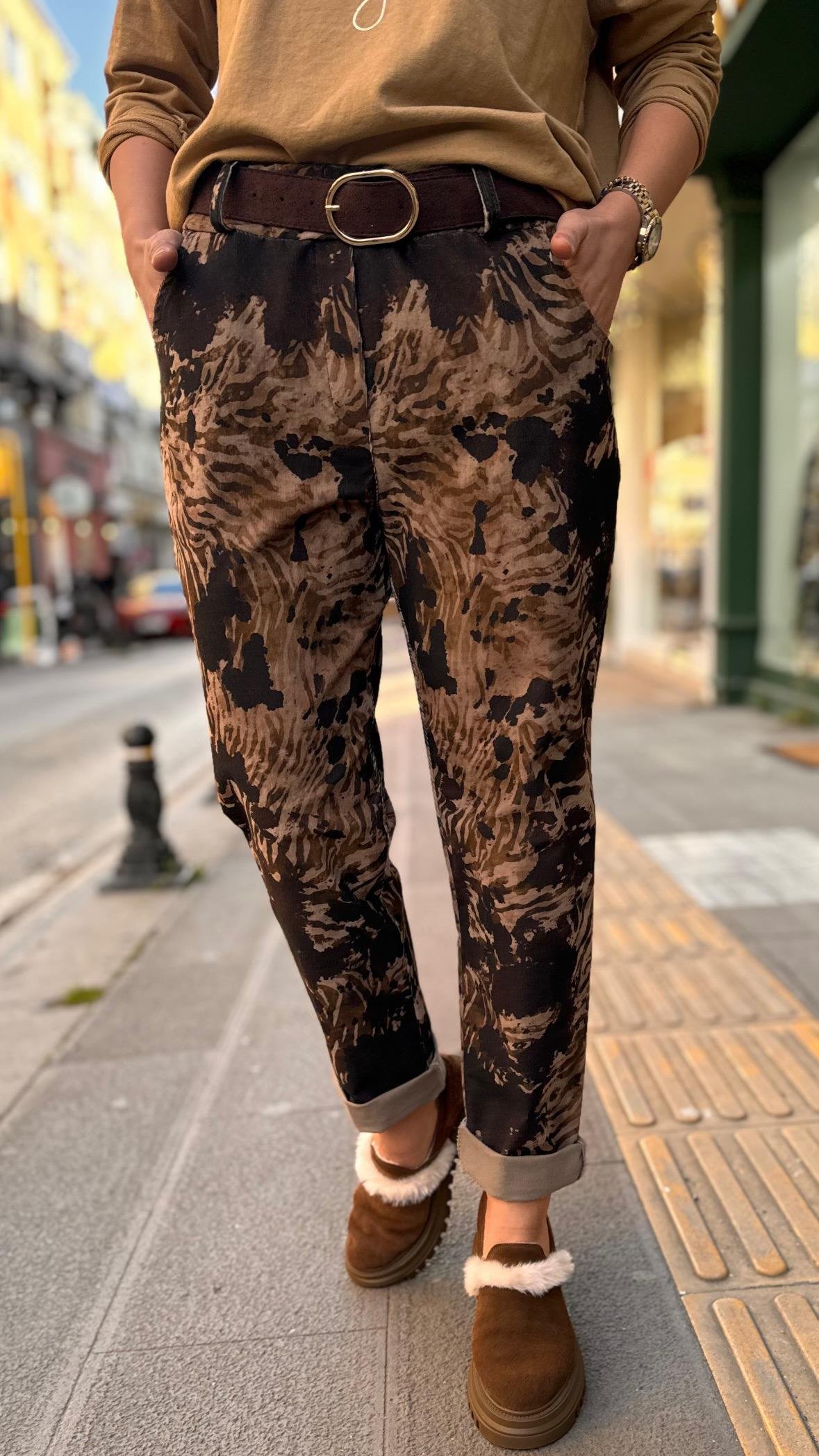 İthal Leopar Desenli Pantolon  