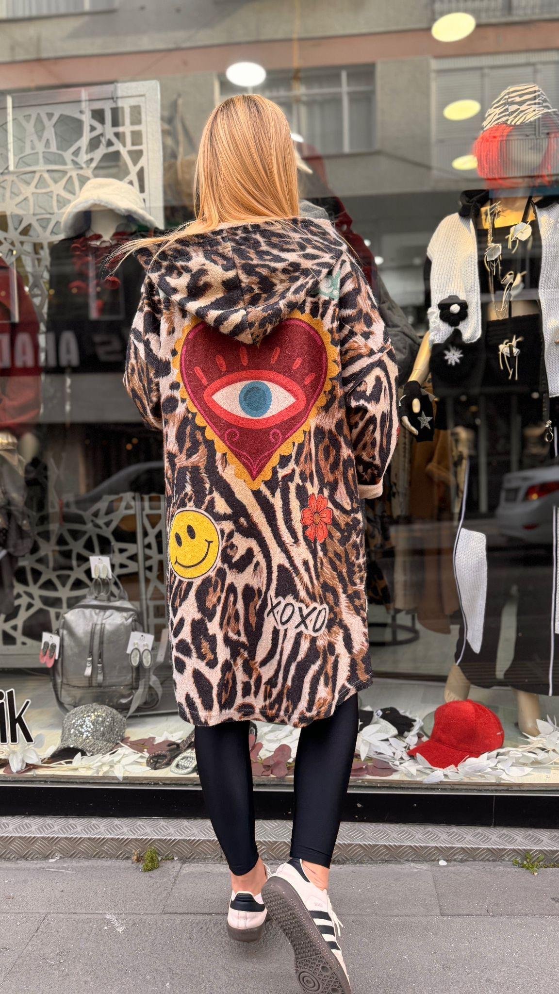 İthal Leoparlı Gülen Yüzlü  Ceket 