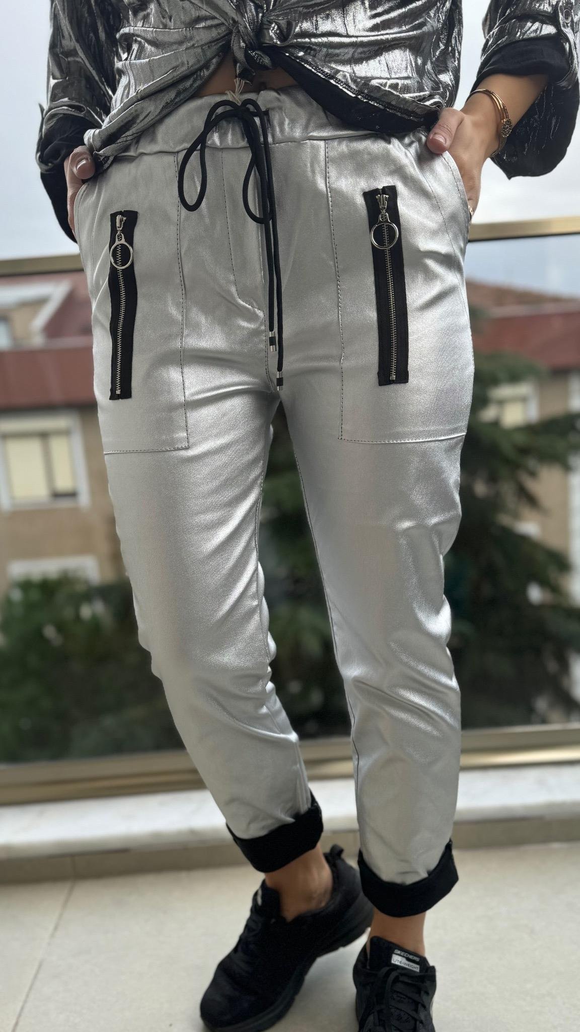 İthal Pantolon Cepli Gümüş