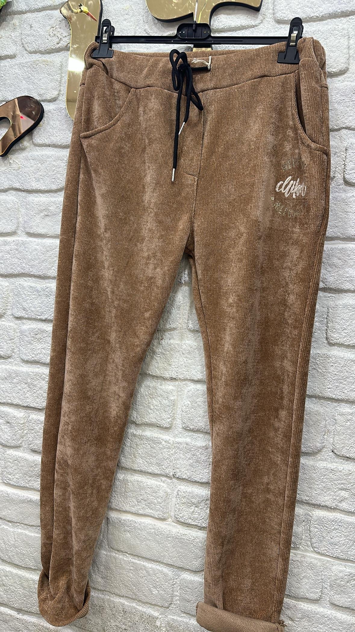 İthal Pantolon Kadife Yazılı