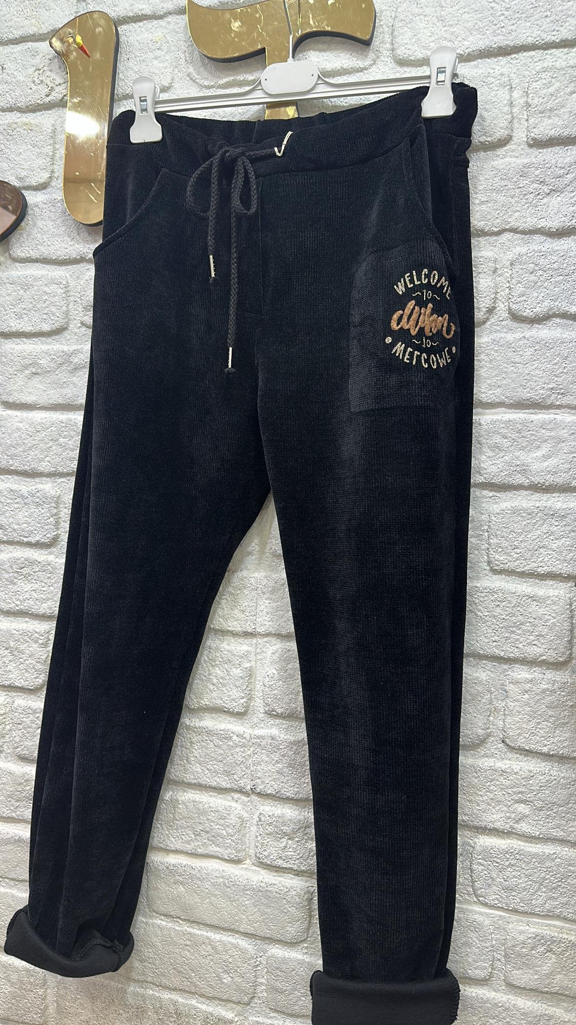 İthal Pantolon Kadife Yazılı