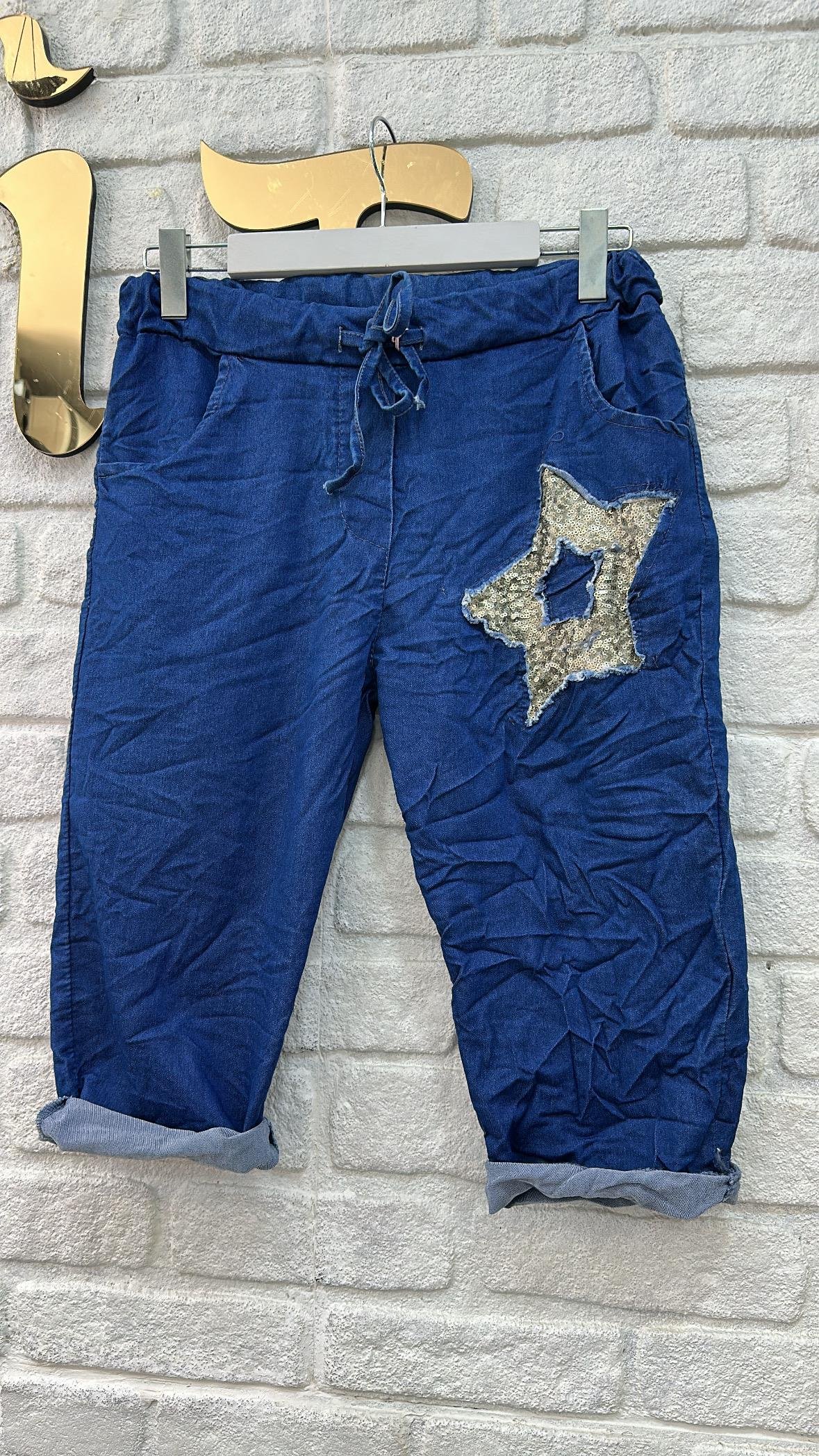 İthal Pantolon Kapri Yıldızlı