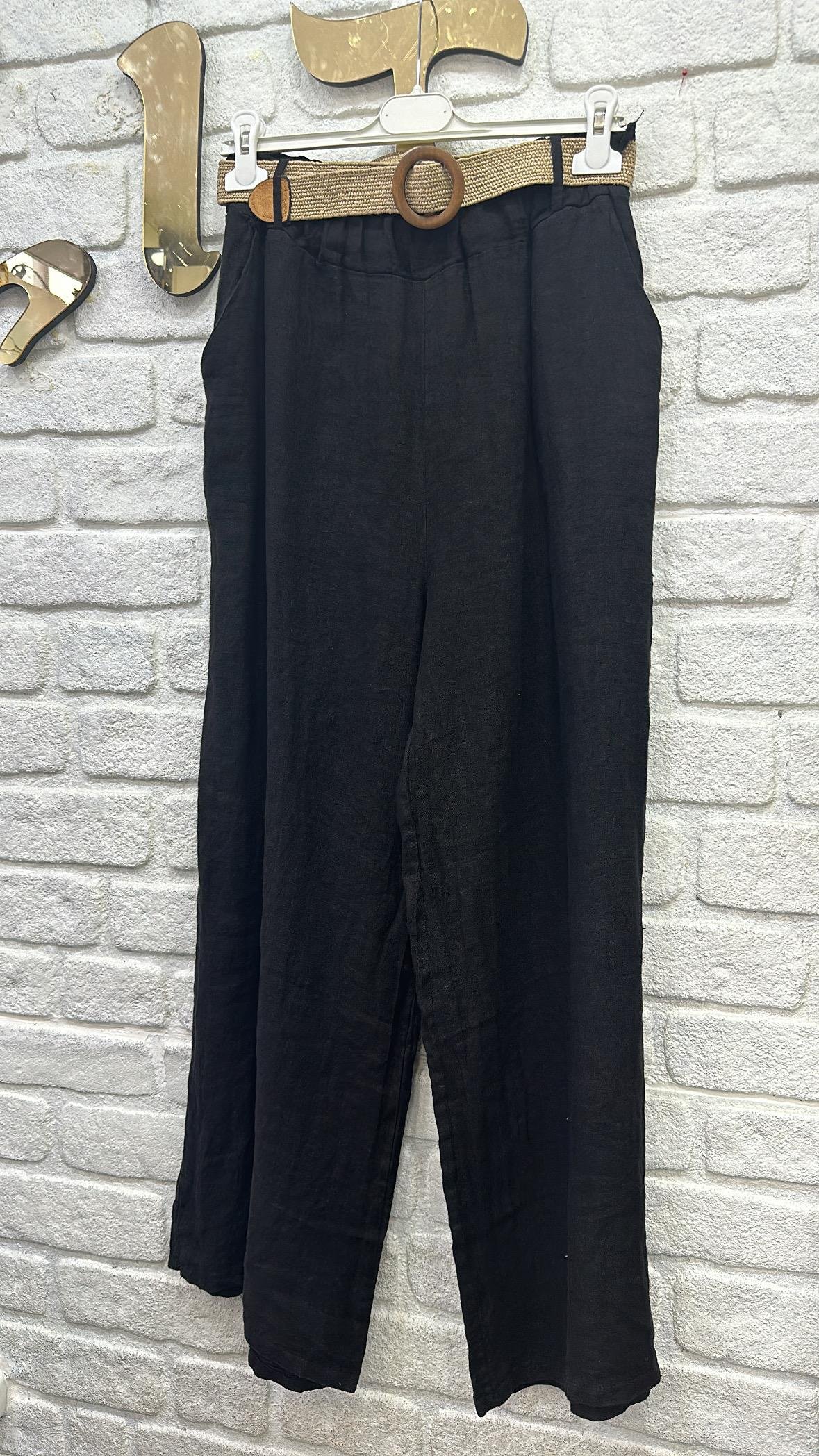 İthal Pantolon Keten Kemerli 