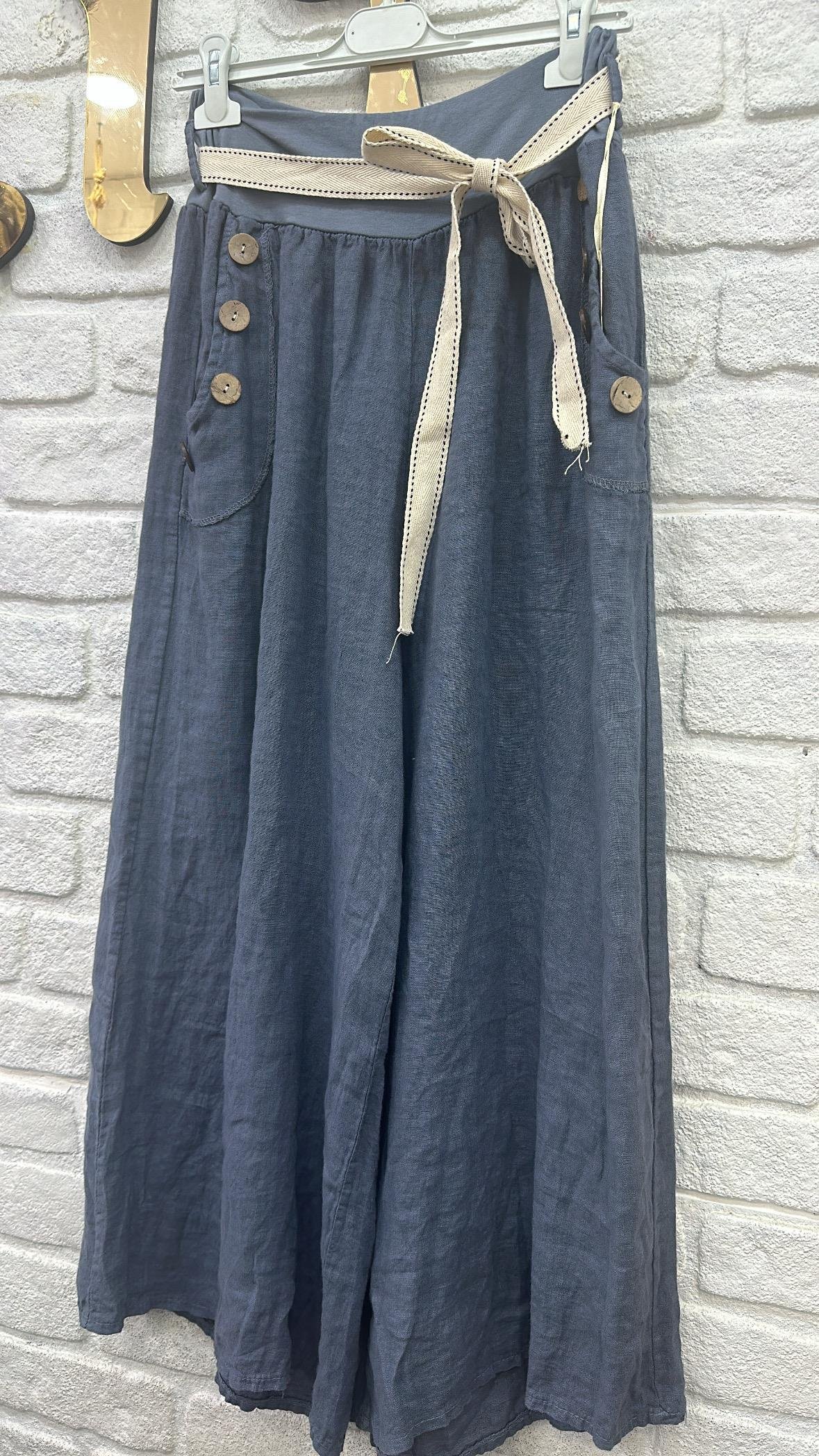 İthal Pantolon Keten Kemerli