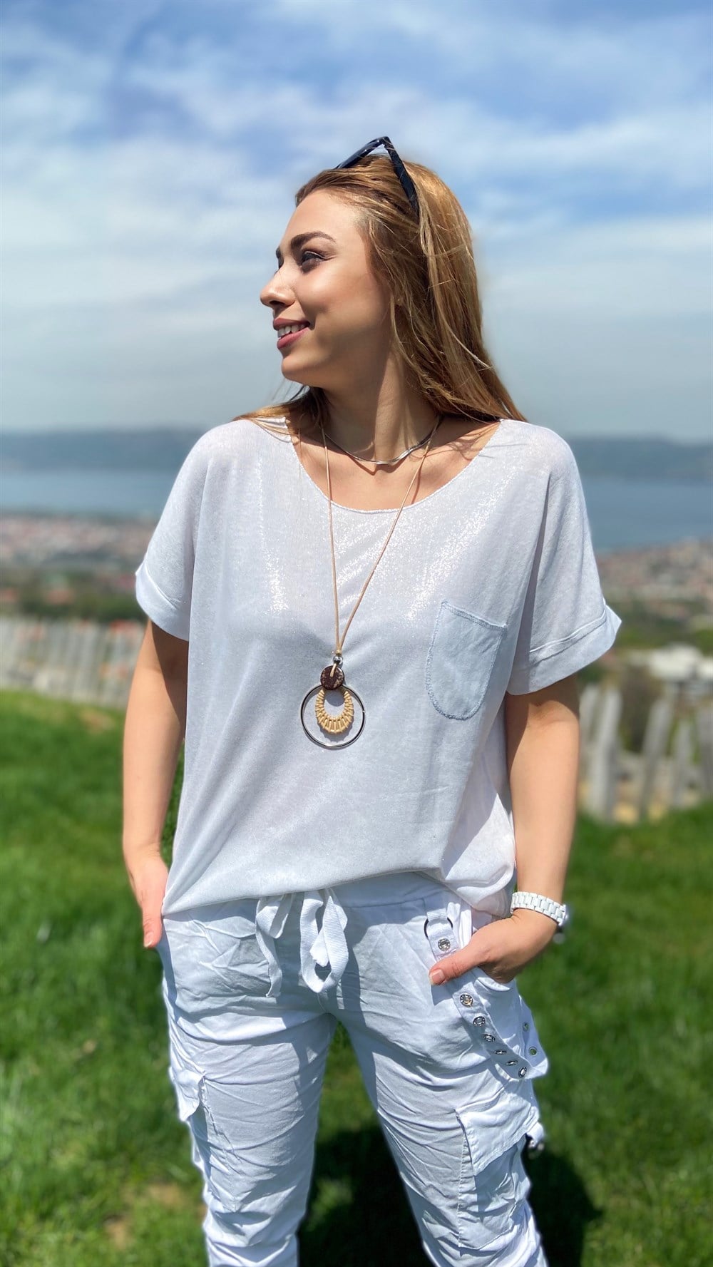 İthal Parlak Kolyeli Bluz