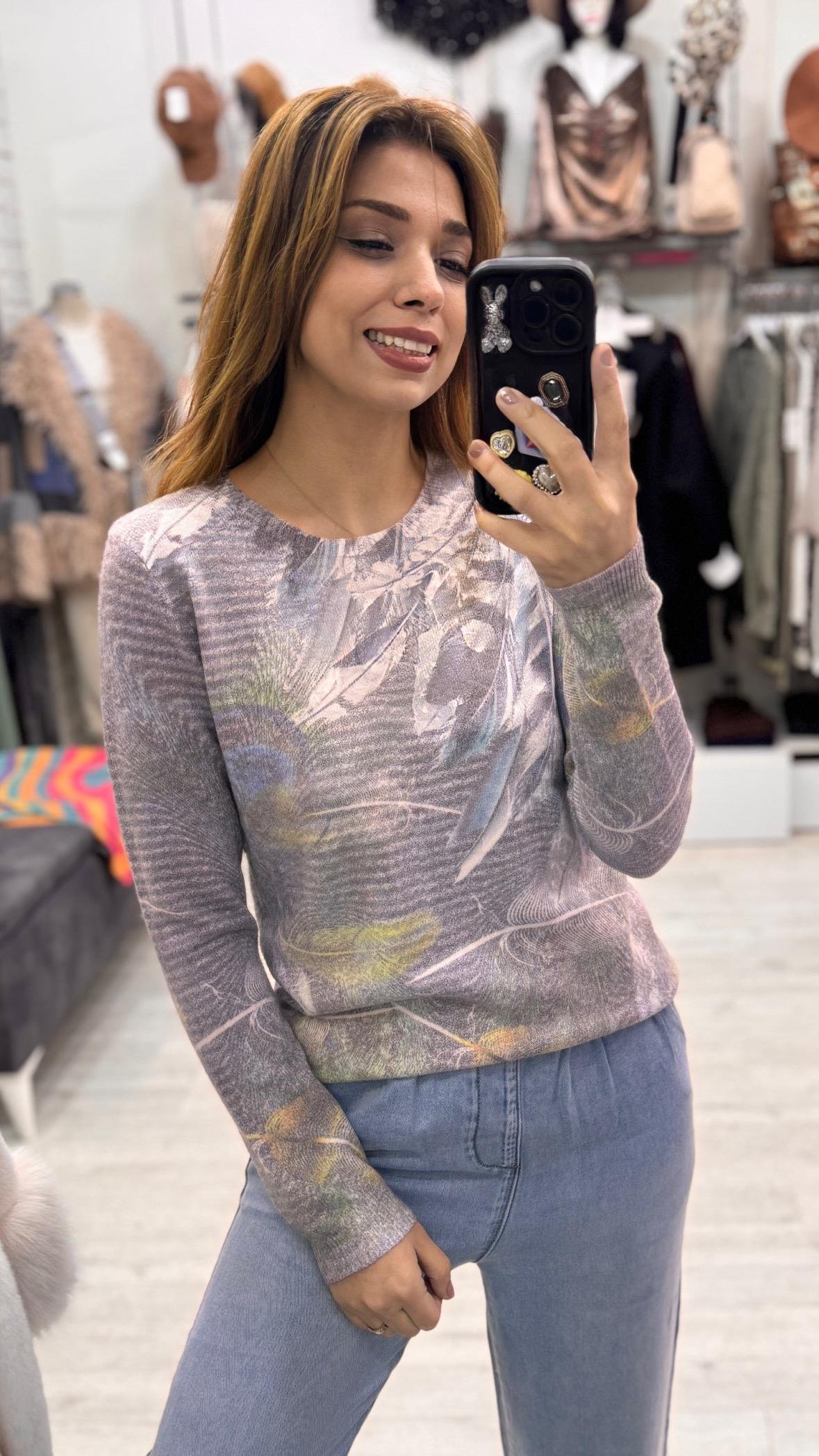 İthal Triko Bluz Yaprak Desen 