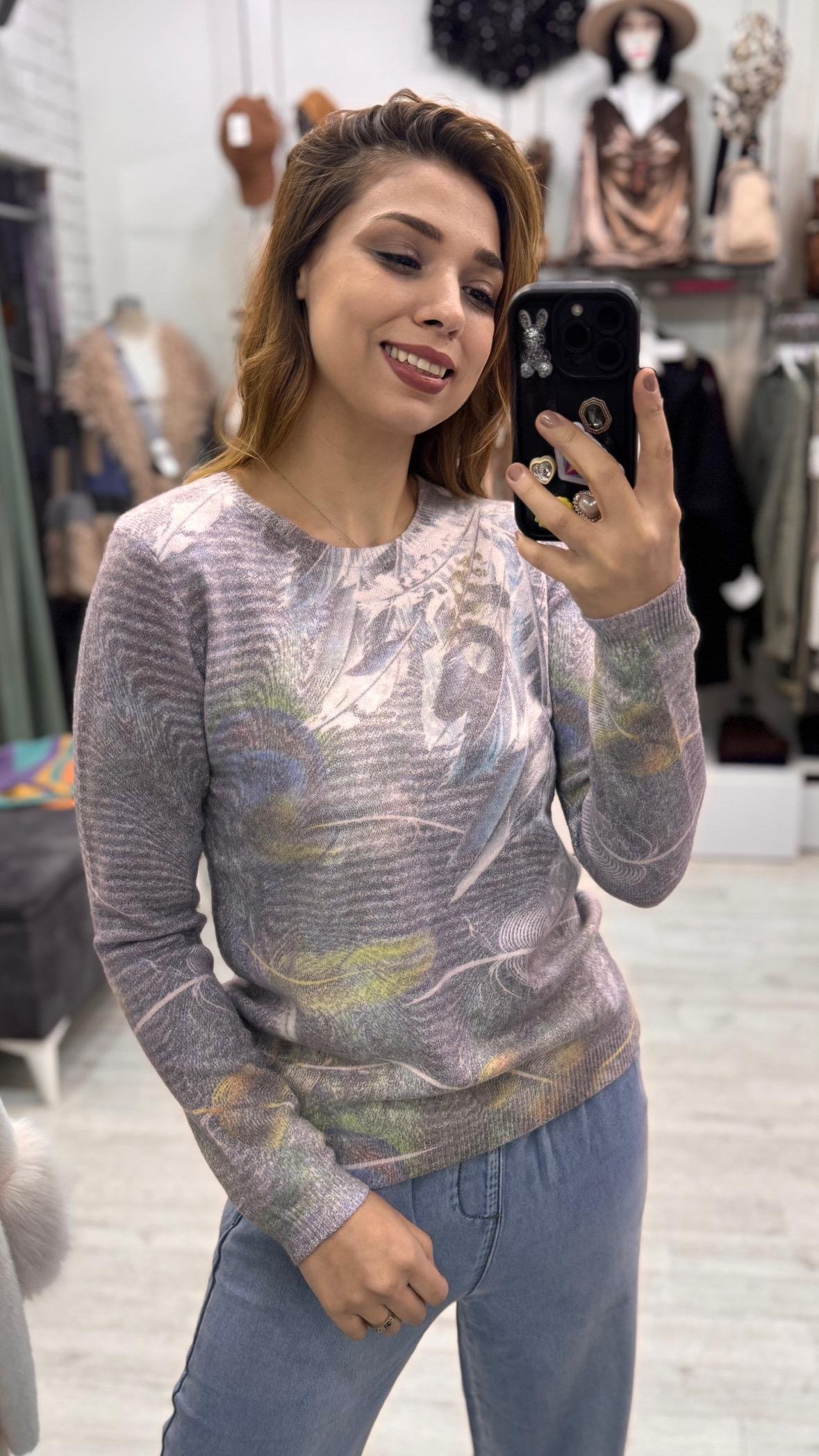 İthal Triko Bluz Yaprak Desen 