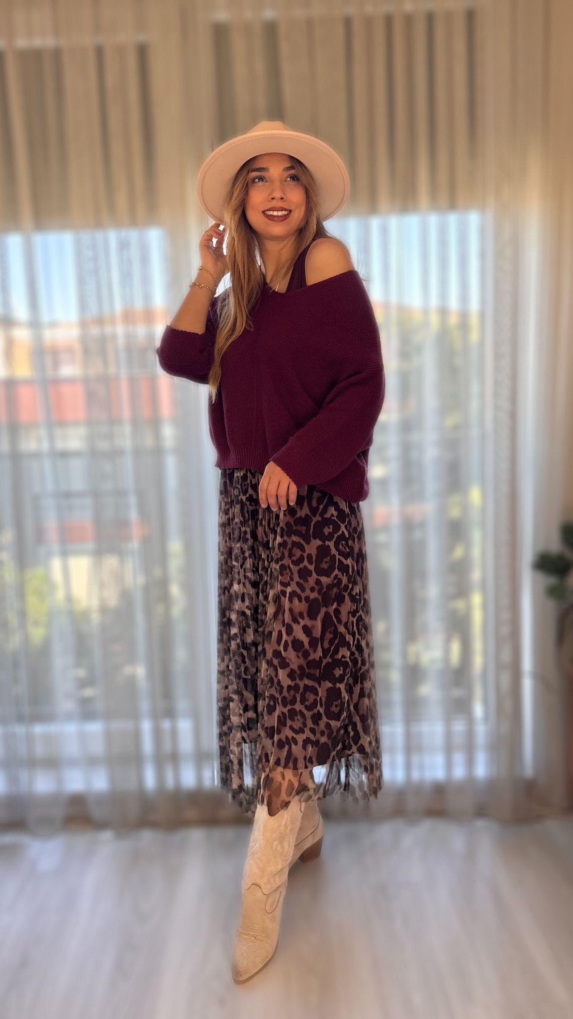 İthal Trikolu Elbise Leoparli