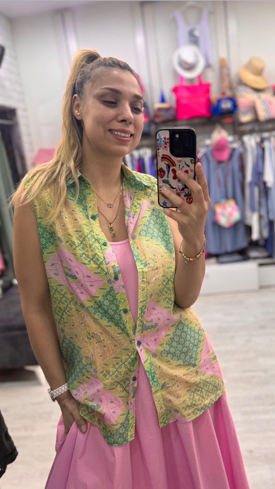 İthal Yeşil Pembe Gömlek