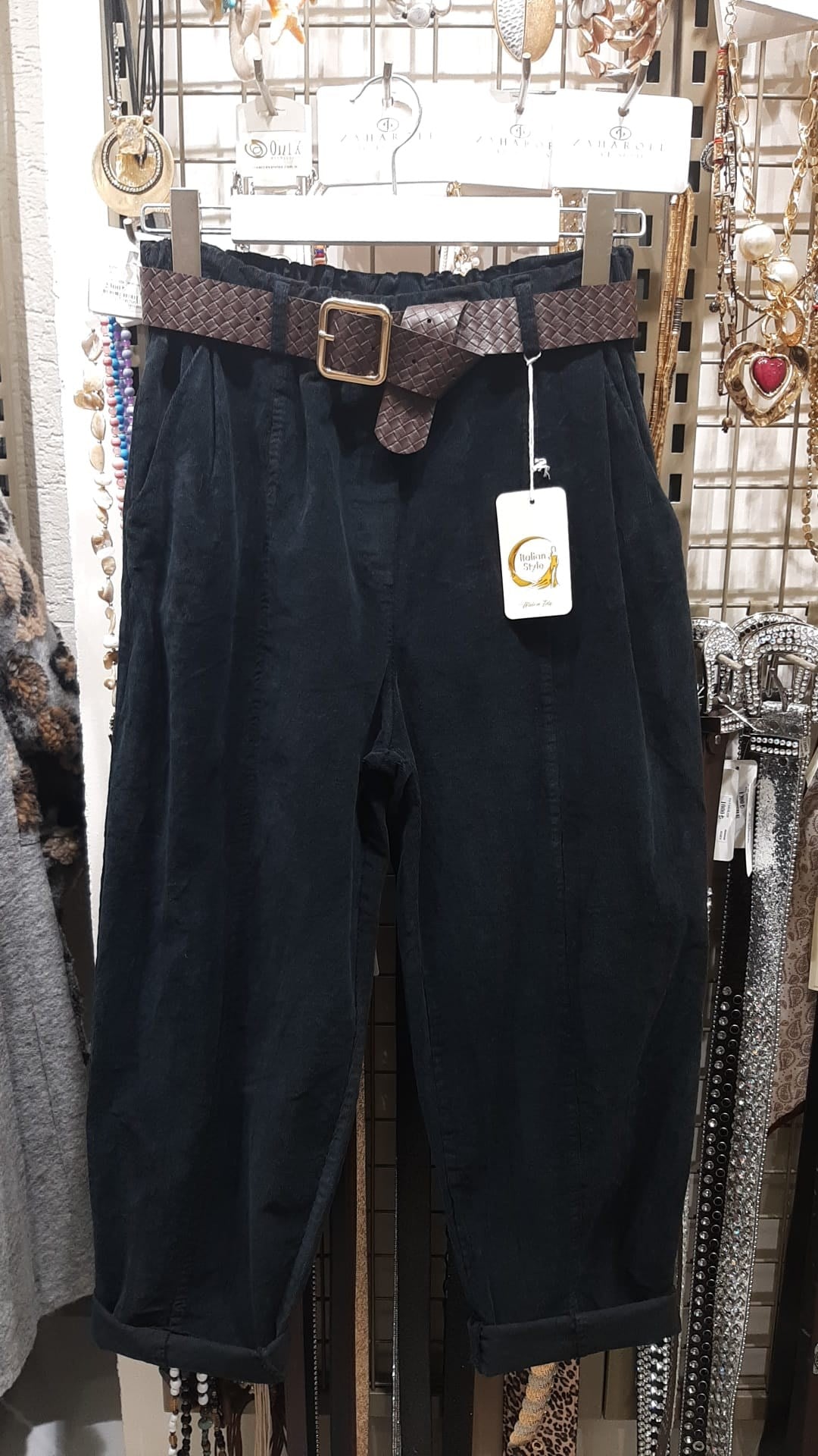 Kadife çizgili mom kalıp pantolon