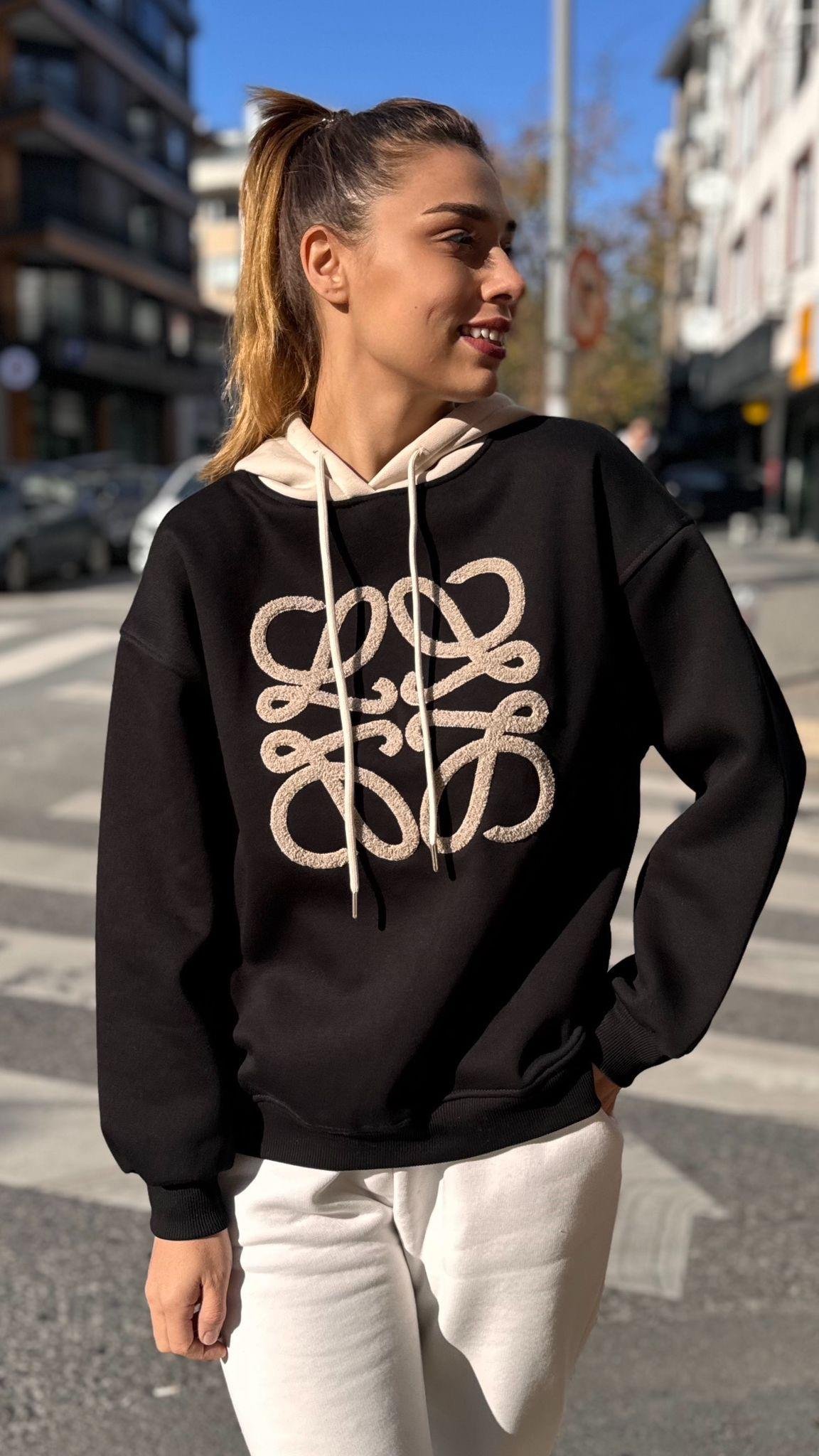 Kapşonlu Siyah Sweat
