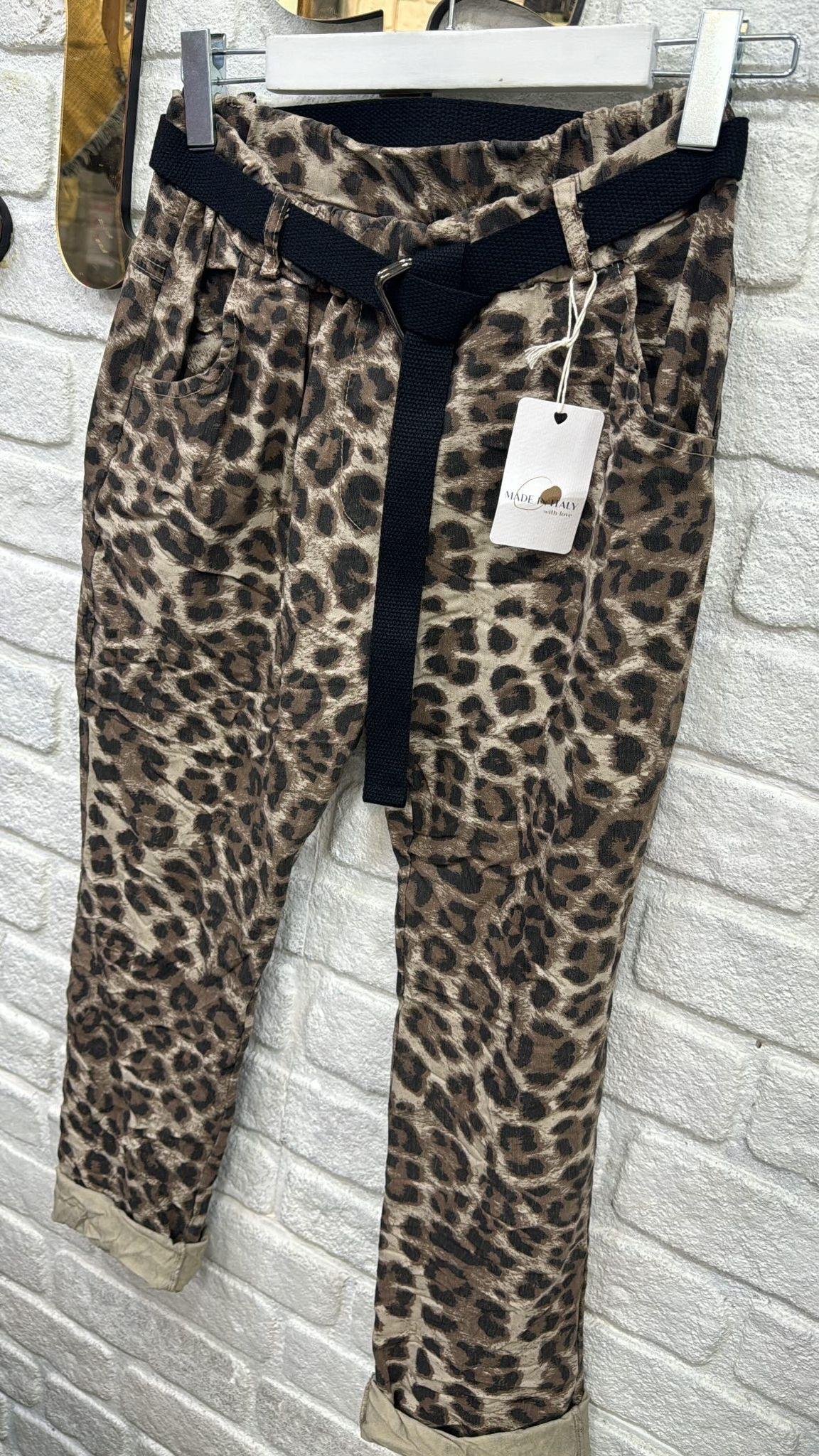 Kemerli Leoparlı Pantolon