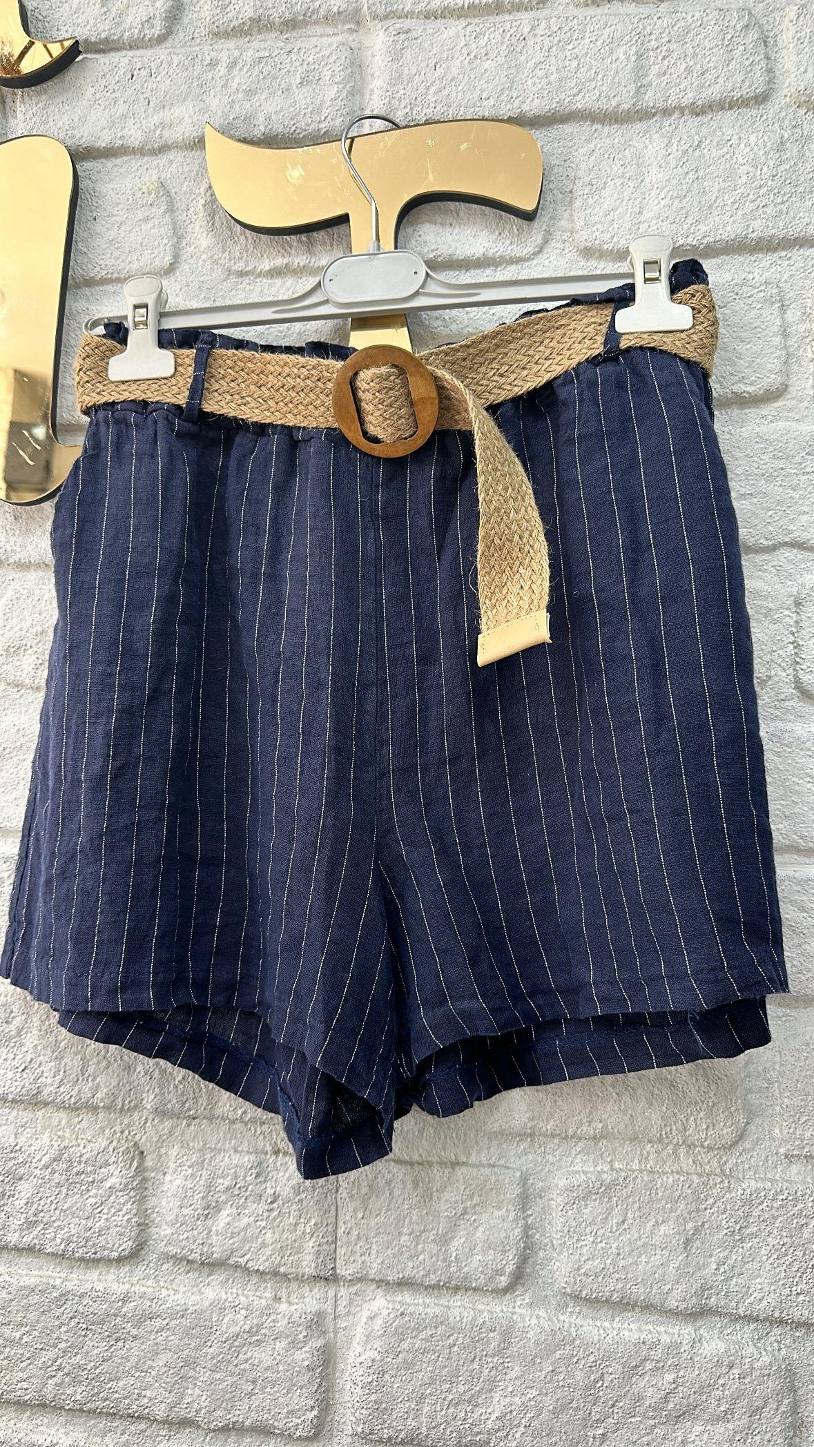 Keten Çizgili Şort