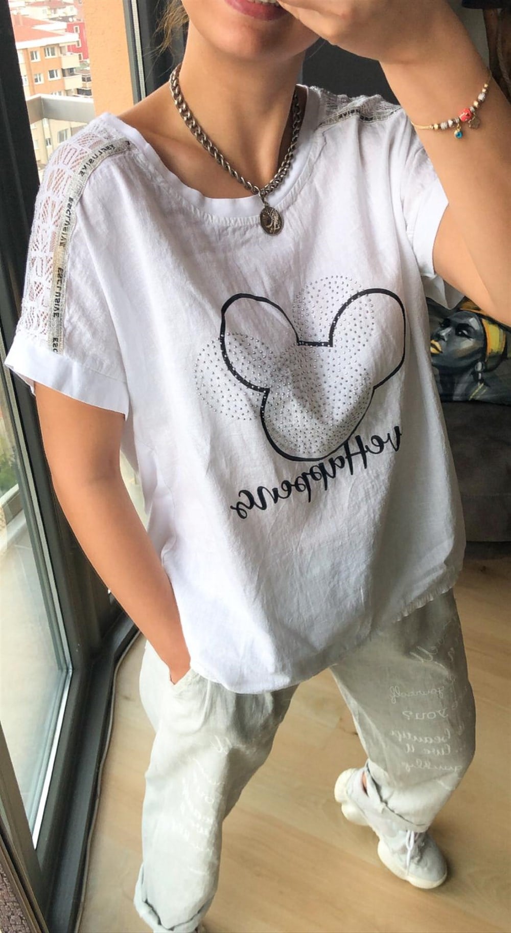 Keten Mickey İthal Bluz