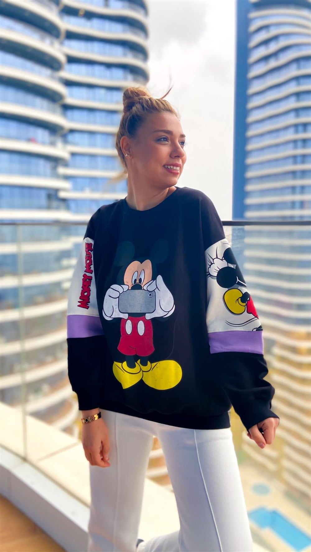 Kolları Mor Mickey Sweatshirt