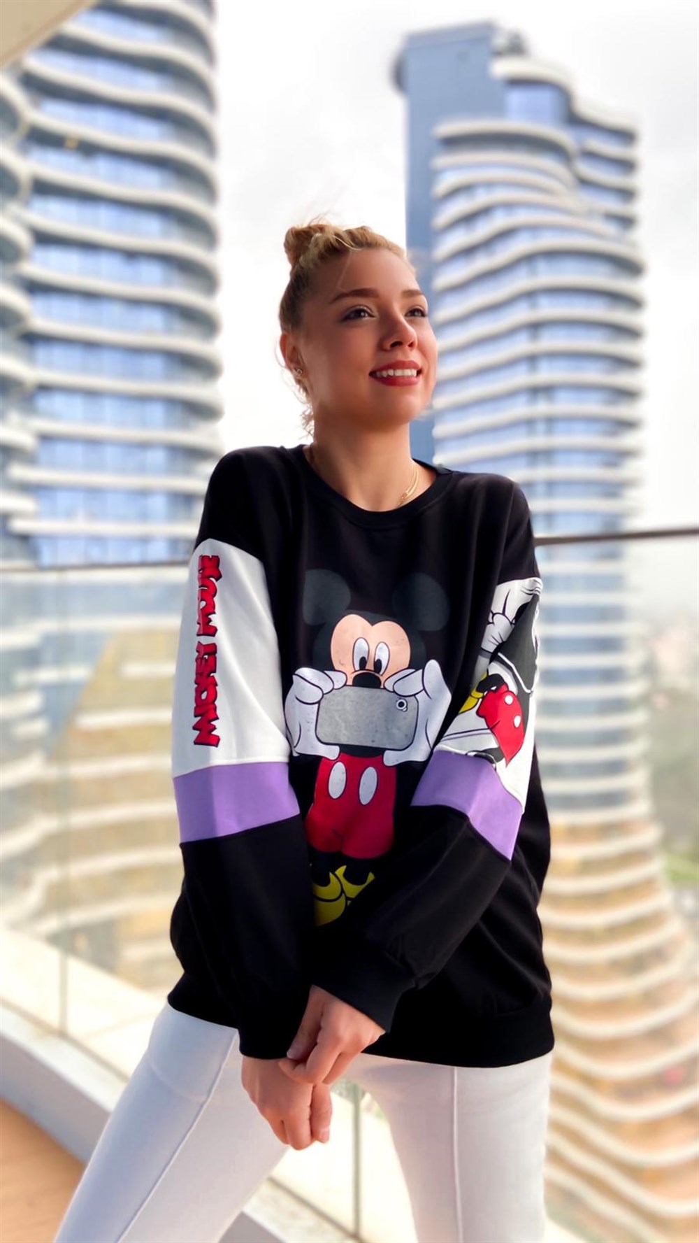 Kolları Mor Mickey Sweatshirt