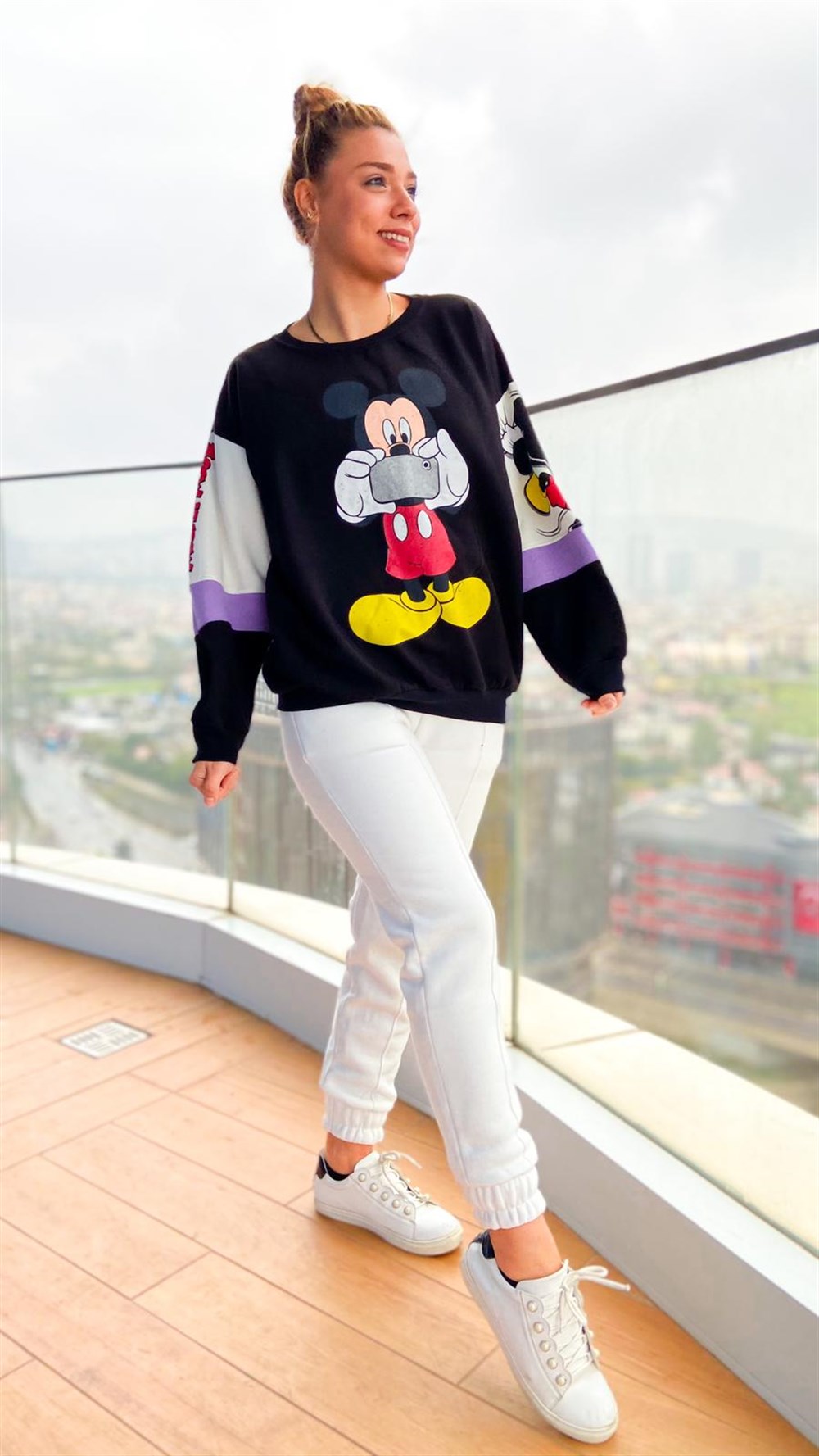 Kolları Mor Mickey Sweatshirt