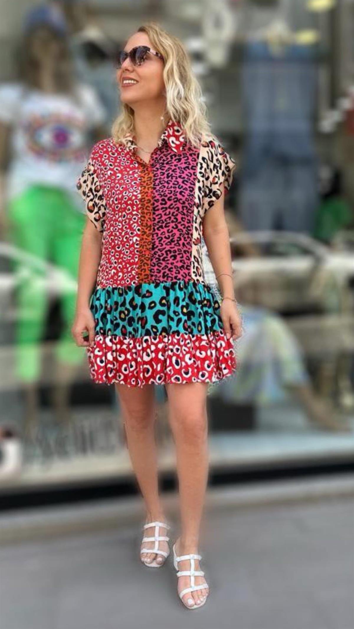 Leopar Desenli Elbise