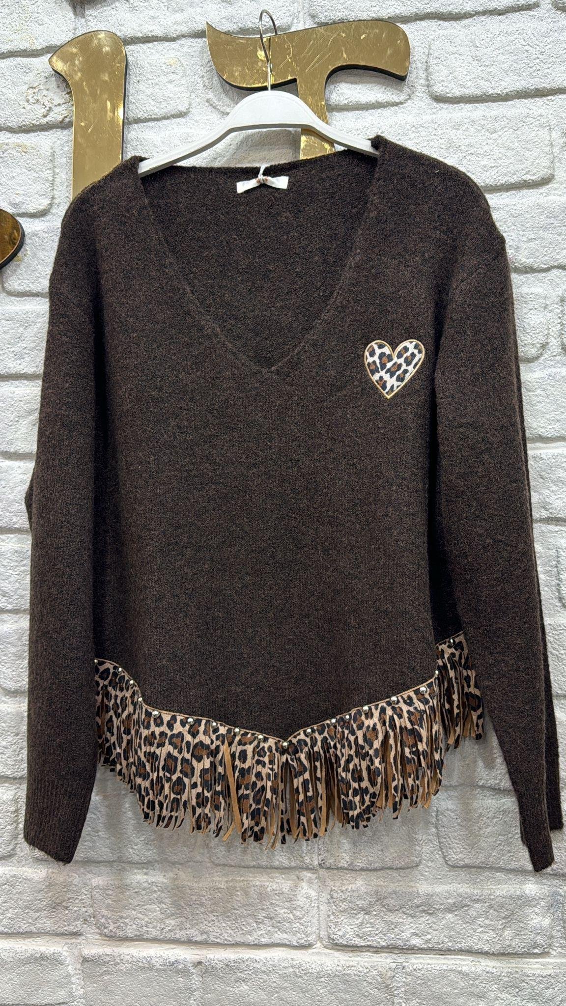 Leopar Püsküllü Yumoş Kazak
