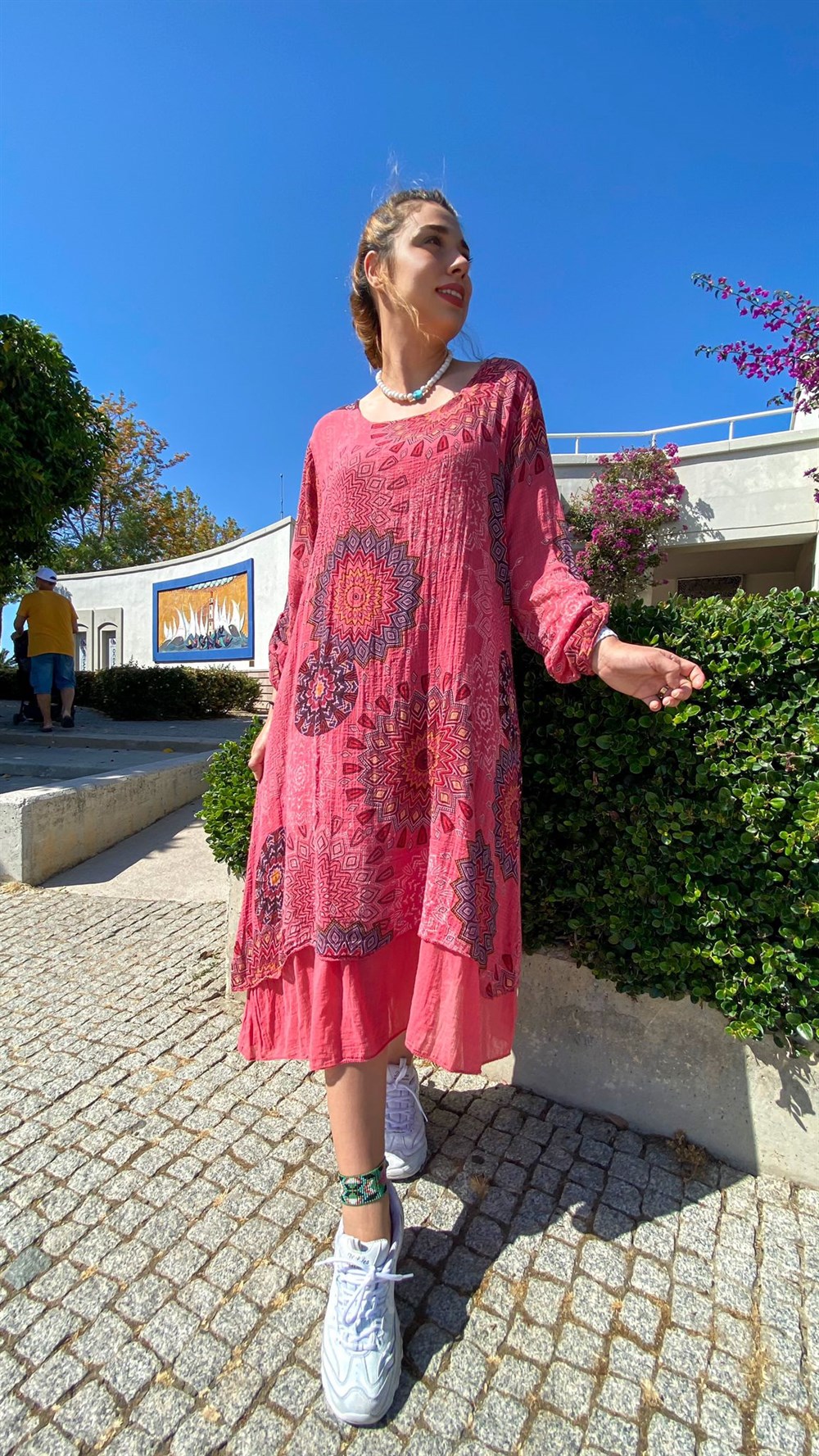 Mandala Desen Çift Kat Elbise