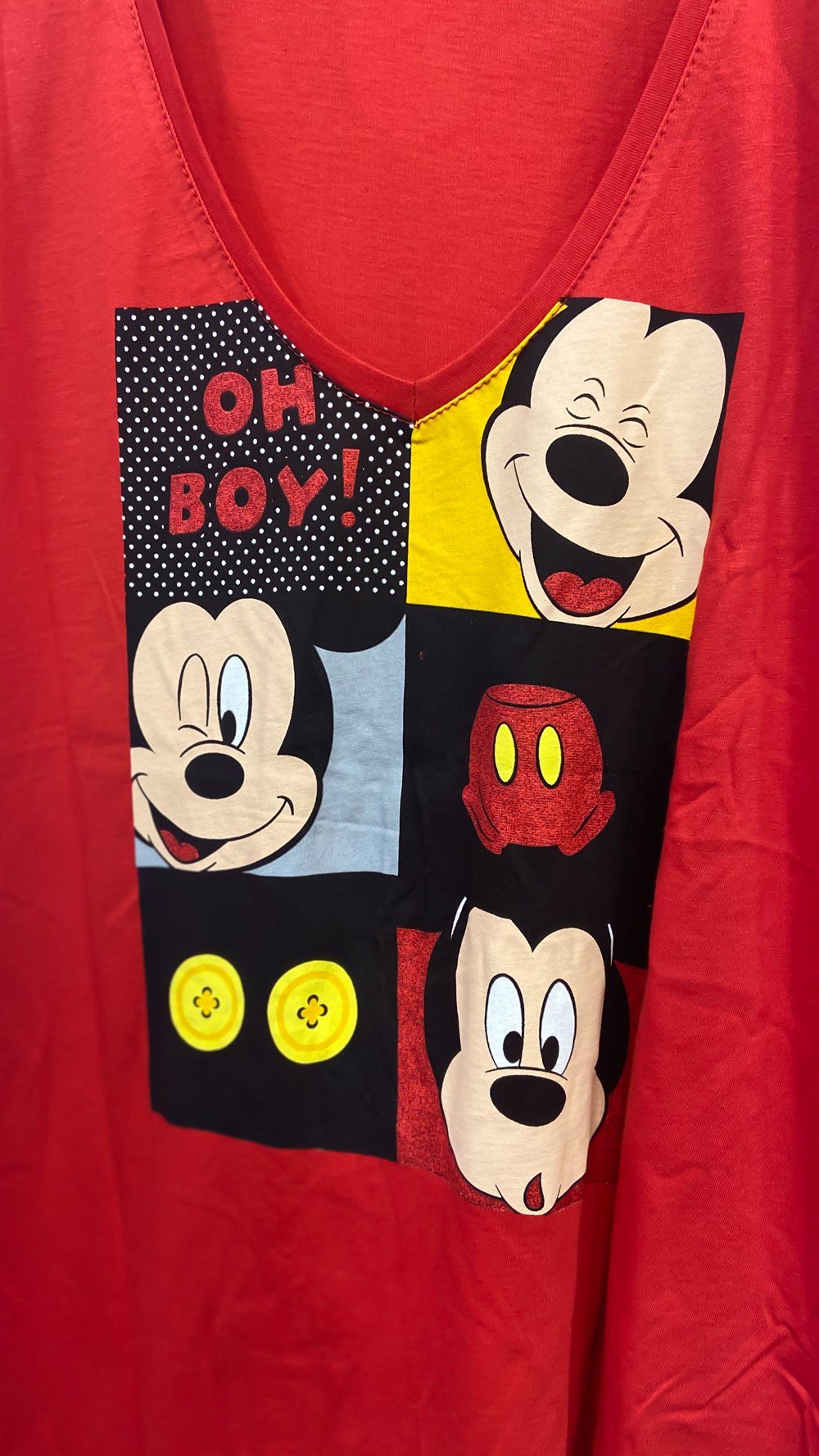 Mickey V Yaka Baskı T-shirt