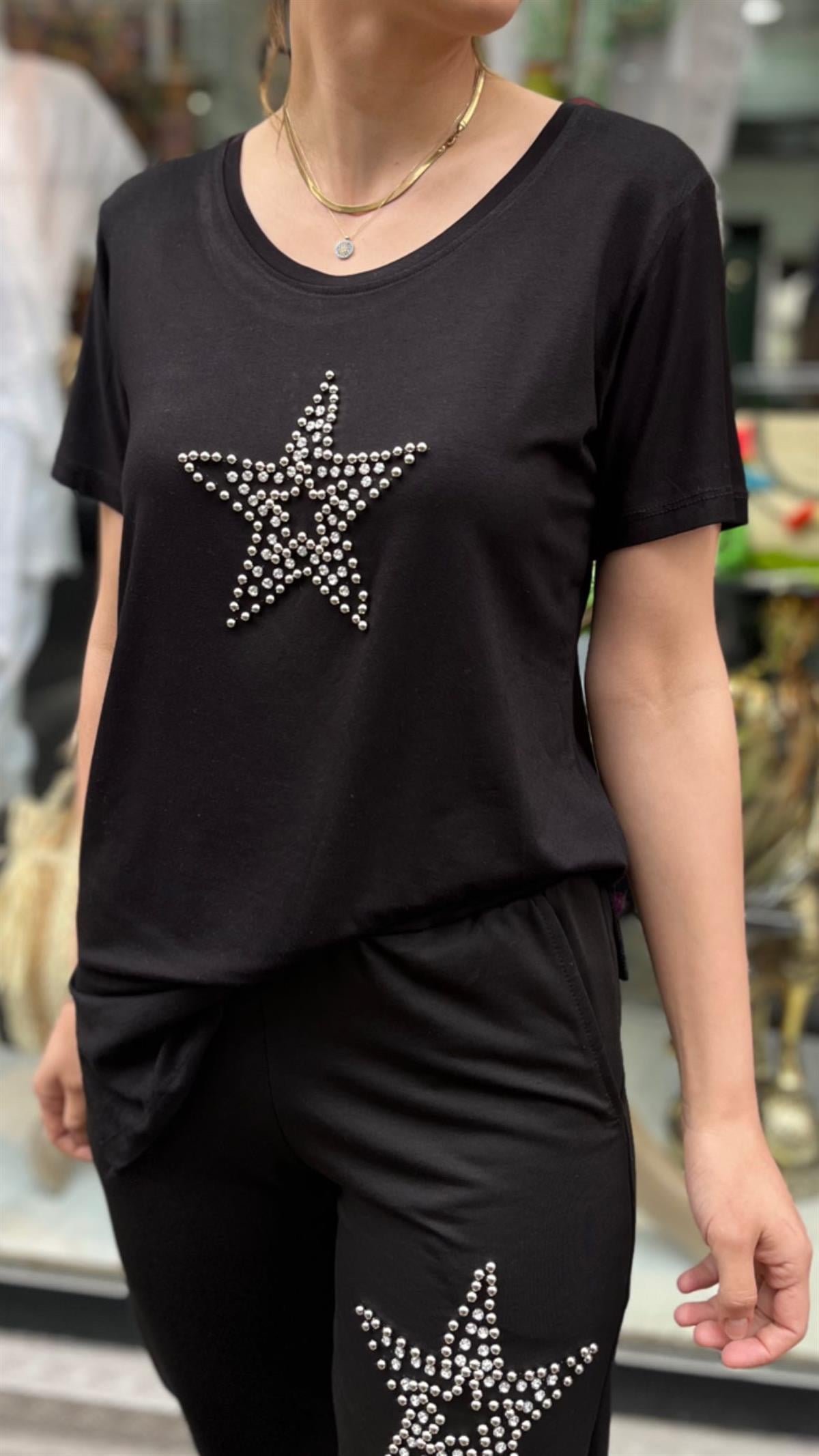 Siyah Taşli Tshirt