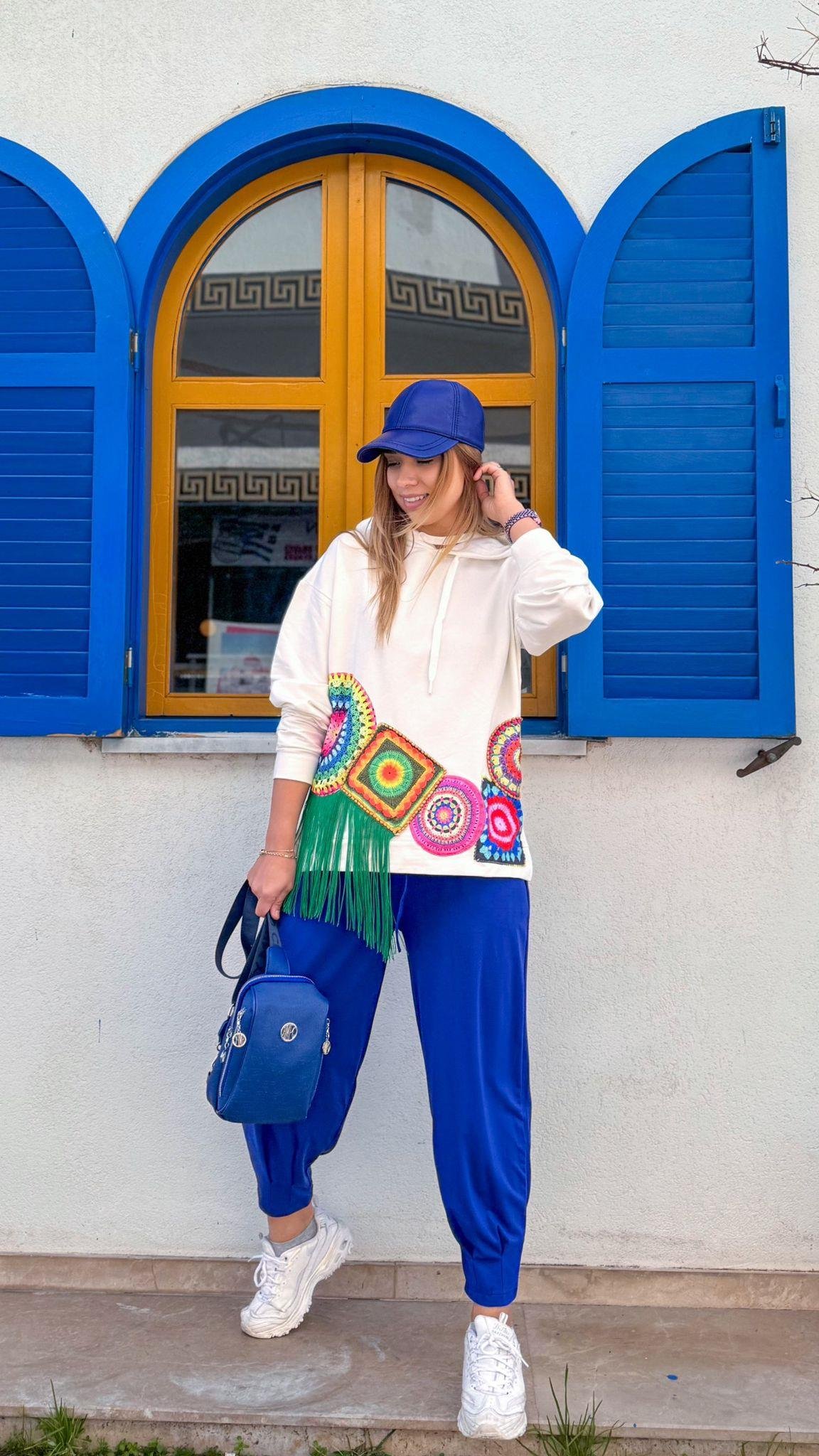 Tasarım Püsküllü Desenli Sweatshirt