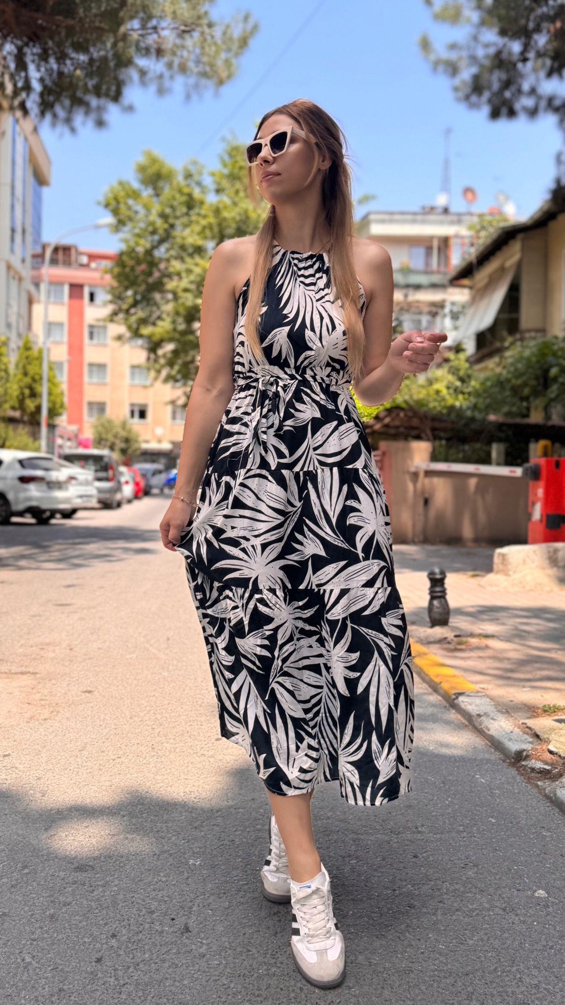 Yaprak Desen Elbise 