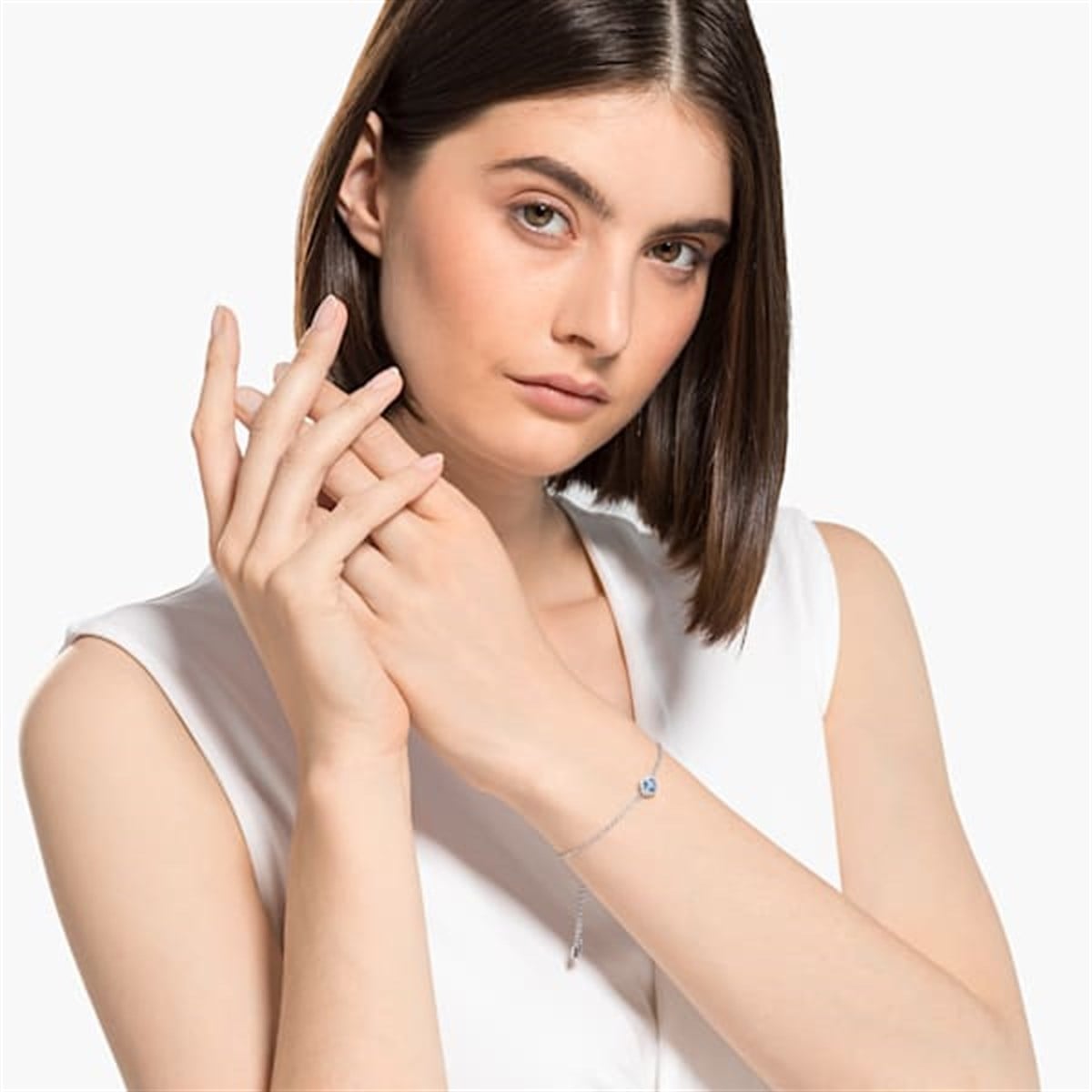 ANGELIC:BİLEKLİK CUSHION MAVİ, RODYUM KAPLAMA