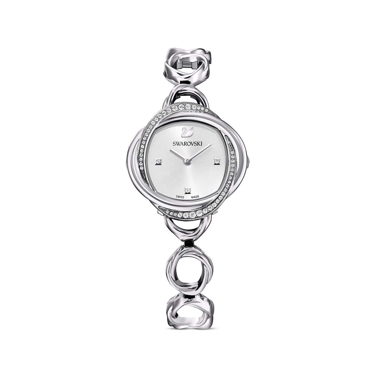 Crystal Flower Saat, Metal Bileklik, Beyaz, Paslanmaz Çelik