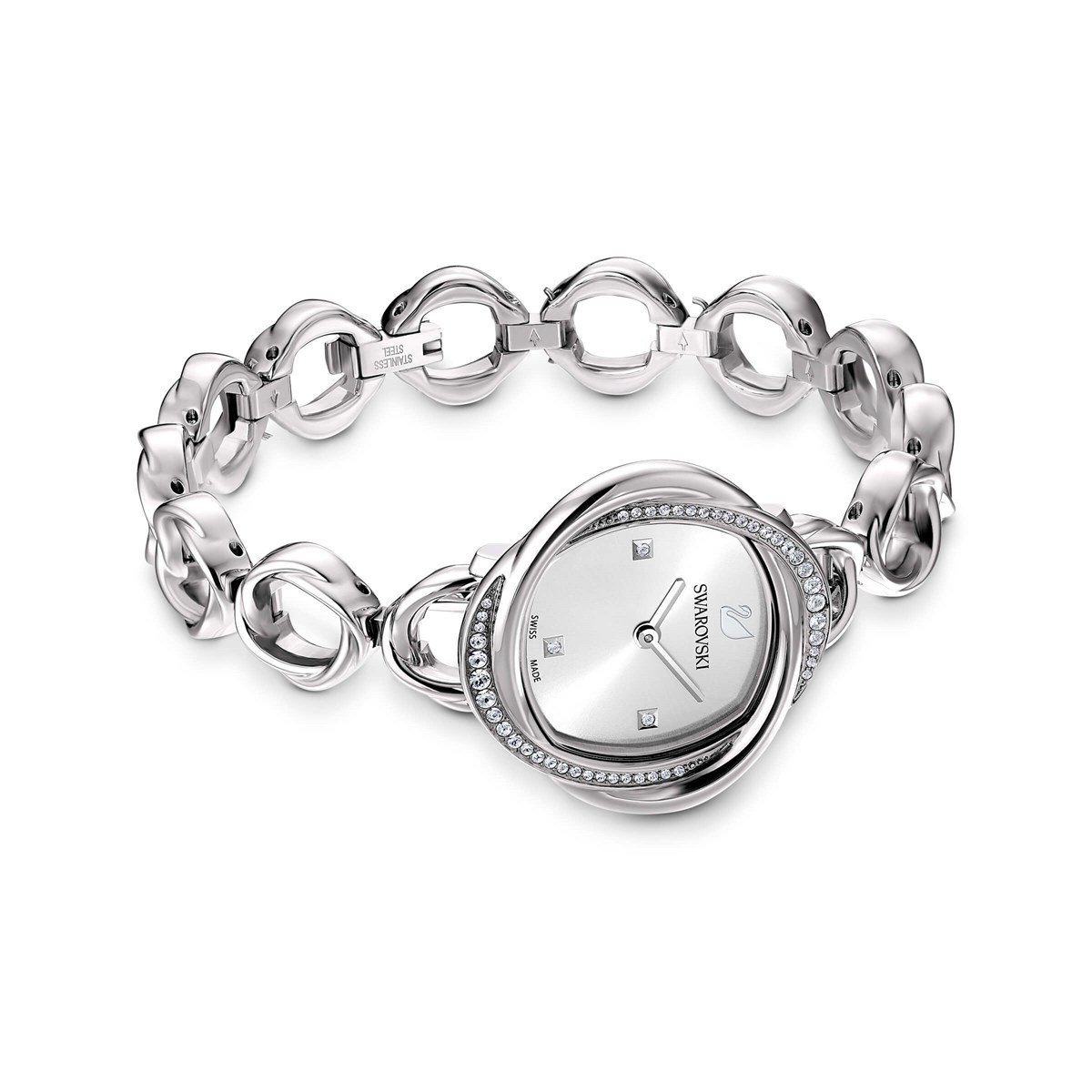 Crystal Flower Saat, Metal Bileklik, Beyaz, Paslanmaz Çelik