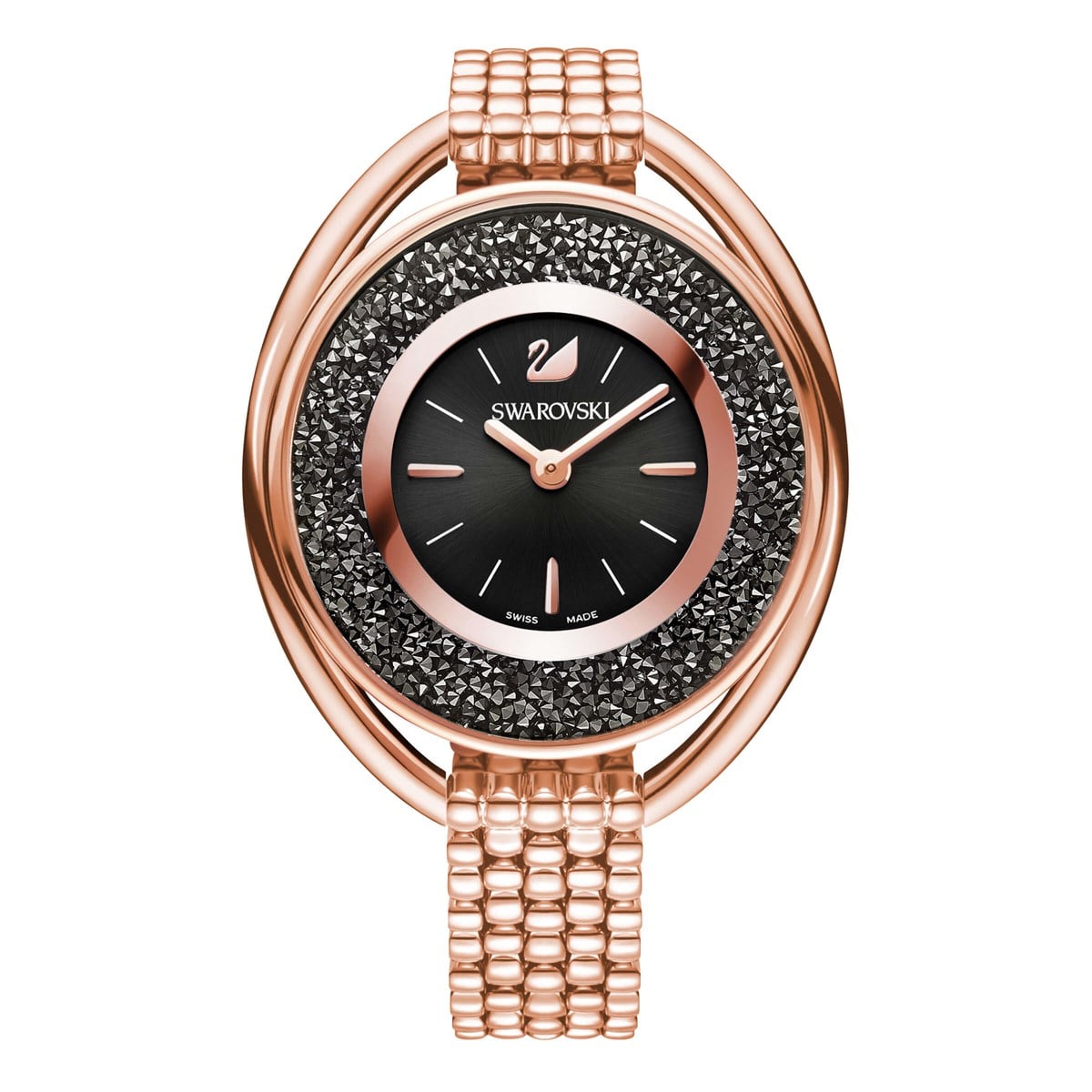 CRYSTALLINE OVAL METAL KAYIŞ, SİYAH, PEMBE ALTIN PVD KAPLAMA