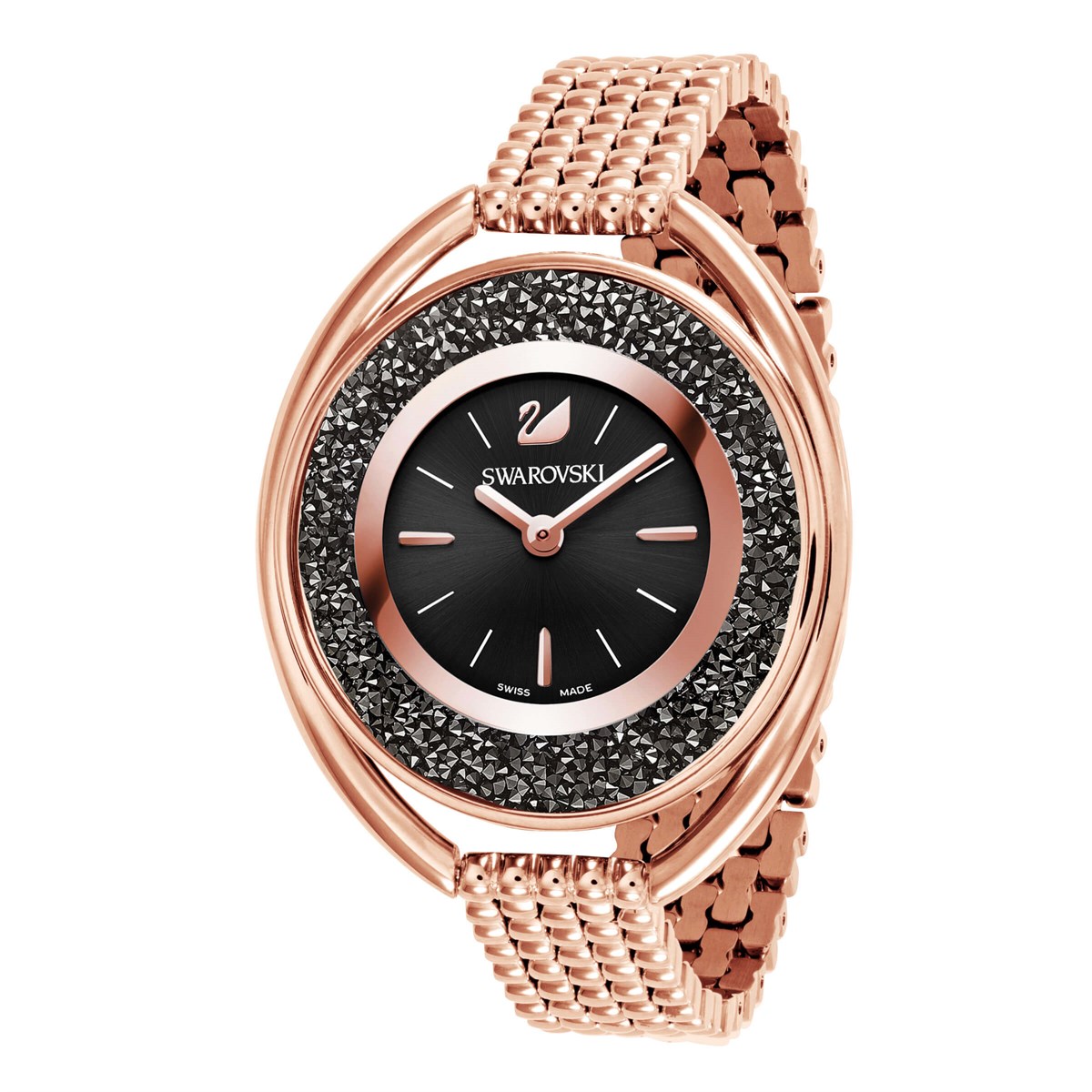 CRYSTALLINE OVAL METAL KAYIŞ, SİYAH, PEMBE ALTIN PVD KAPLAMA