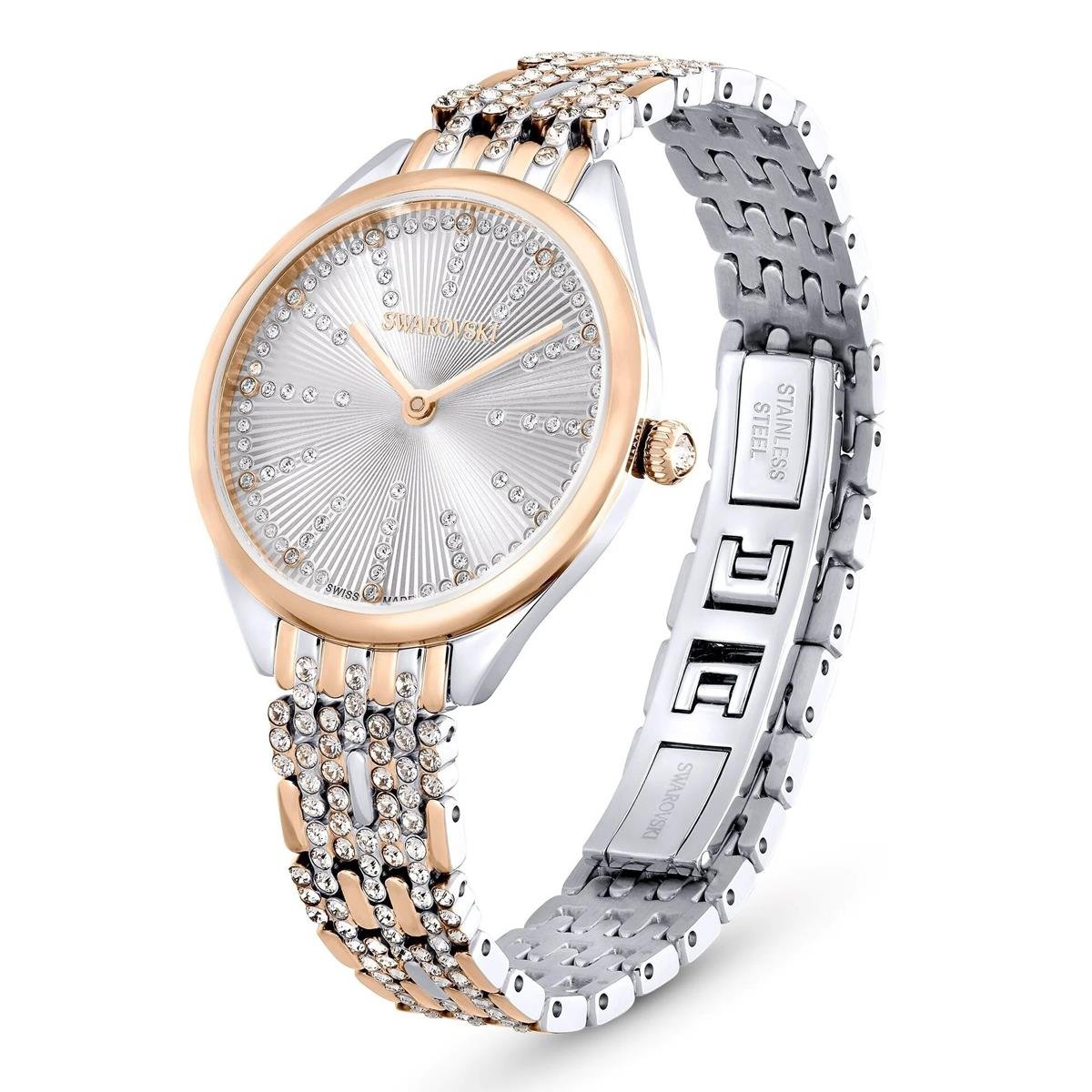 MarkasızAttract İsviçre Üretimi Pave Metal Pembe Altın Rengi Saat| ÜnçerlerAttract İsviçre Üretimi Pave Metal Pembe Altın Rengi Saat