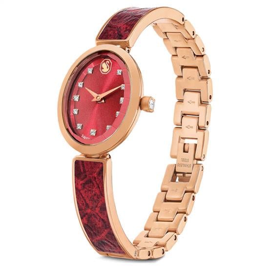 Markasız#N/ACrystal Rock Oval Saat İsviçre Üretimi, Metal bileklik, Kırmızı, Pembe altın rengi yüzey