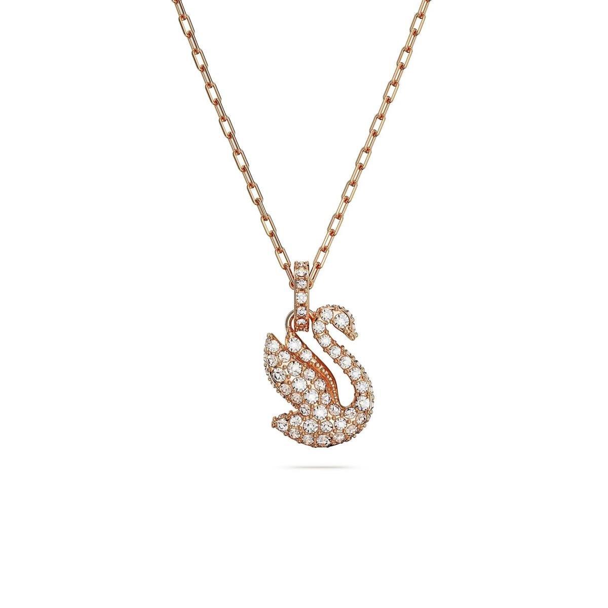 MarkasızSwarovski Iconic Swan Beyaz Kuğu Pembe Altın Kaplama Kadın Kolye