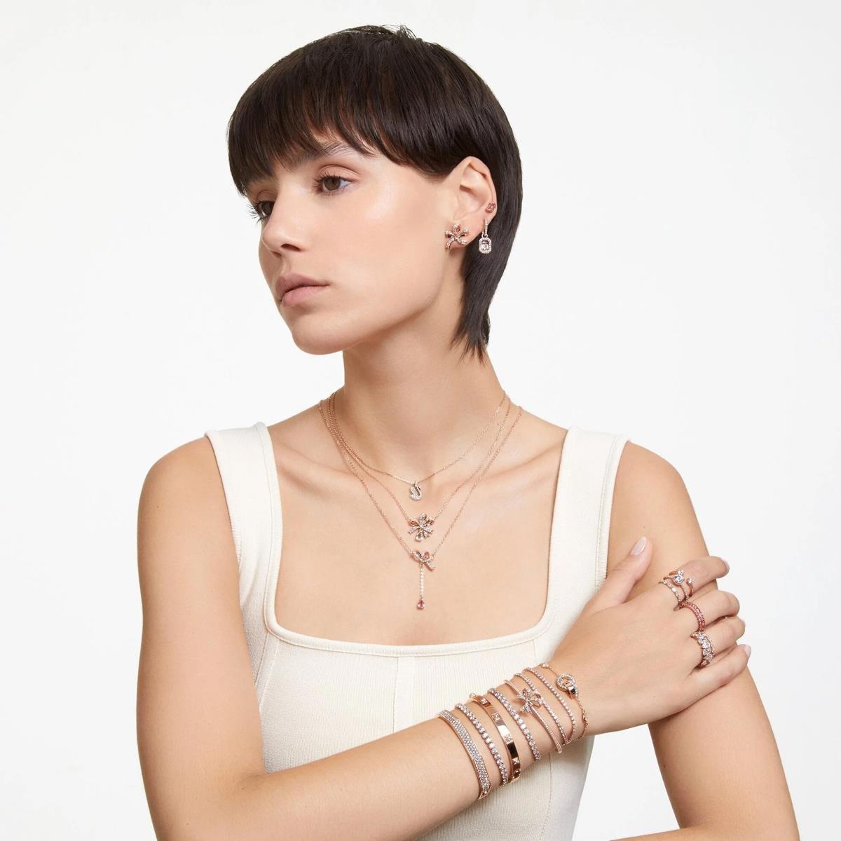 MarkasızSwarovski Iconic Swan Beyaz Kuğu Pembe Altın Kaplama Kadın Kolye