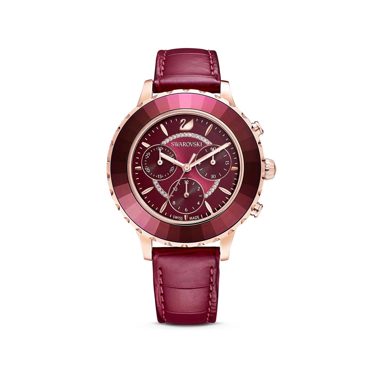 Octea Lux Chrono Saat Deri Kayış Kırmızı Pembe Altın PVD Kaplama